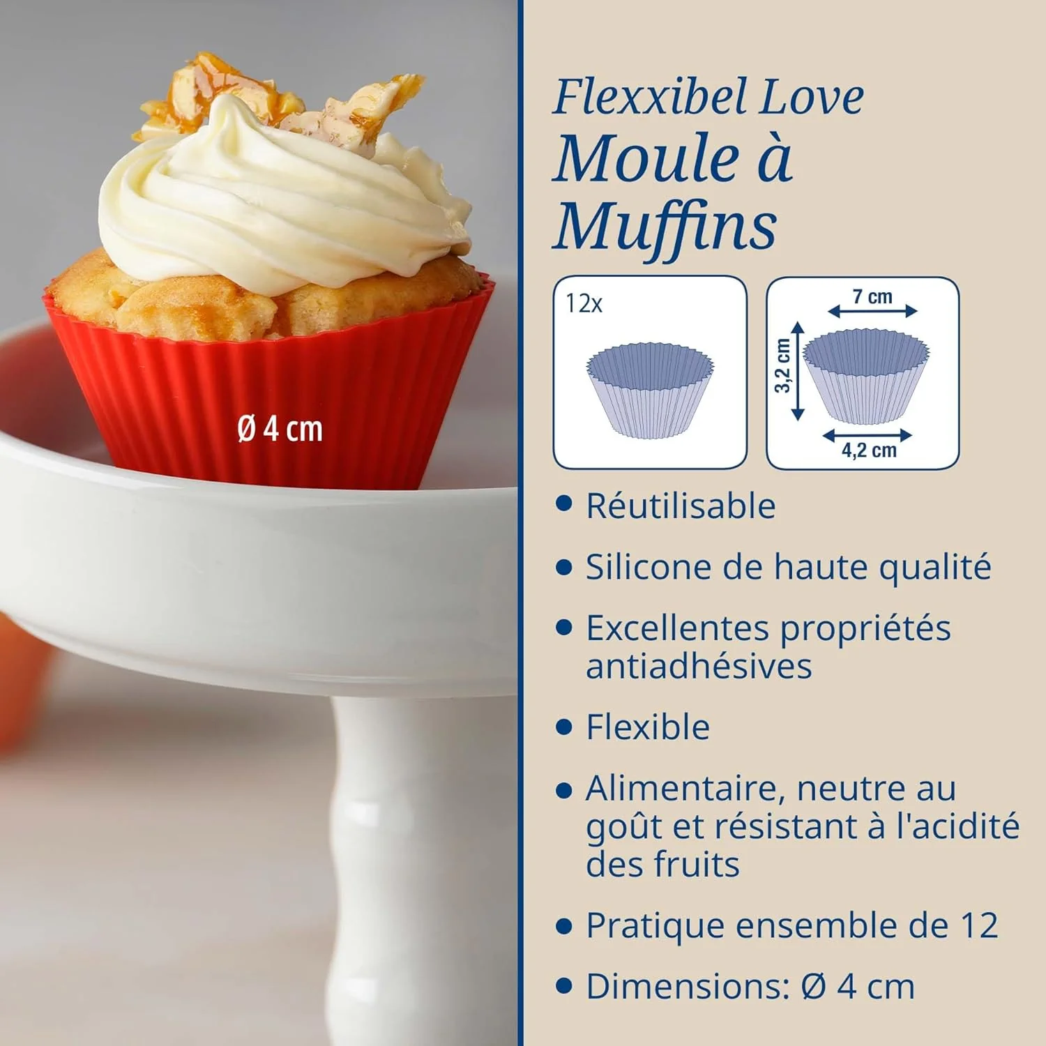 Lot de 12 caissettes muffins en silicone 7 cm Dr. Oetker Flexxibel Love - Image 3
