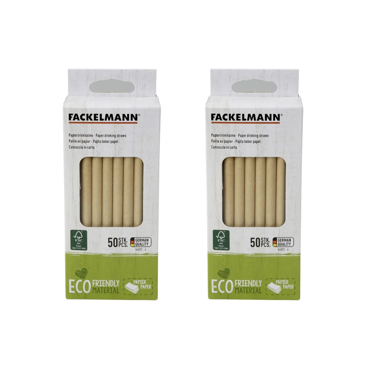 Lot de 2 boites de 50 pailles en papier rigide brun 15 cm Fackelmann Nature