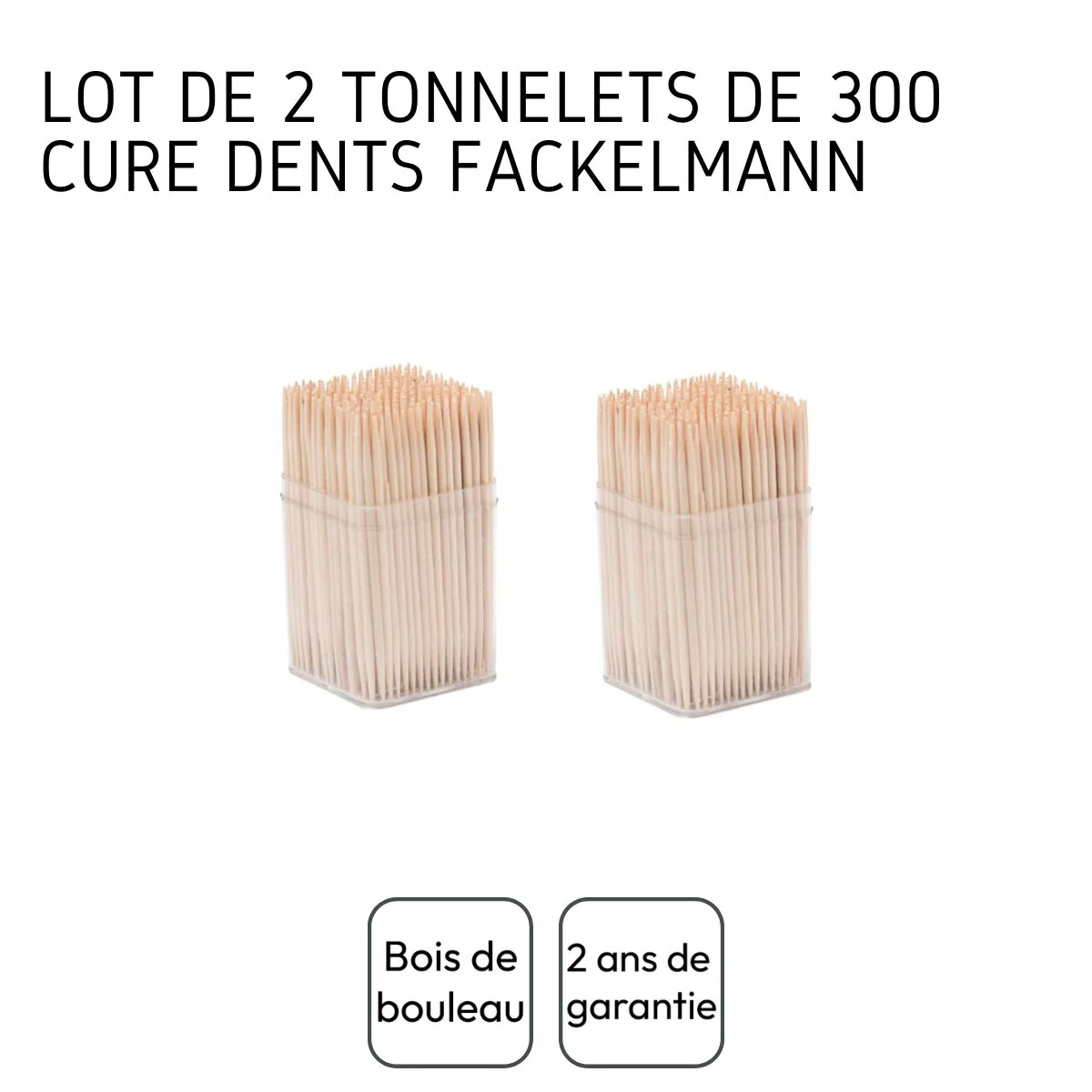 Lot de 2 tonnelets de 300 cure-dents en bois avec couvercle Fackelmann Wood Edition - Image 4