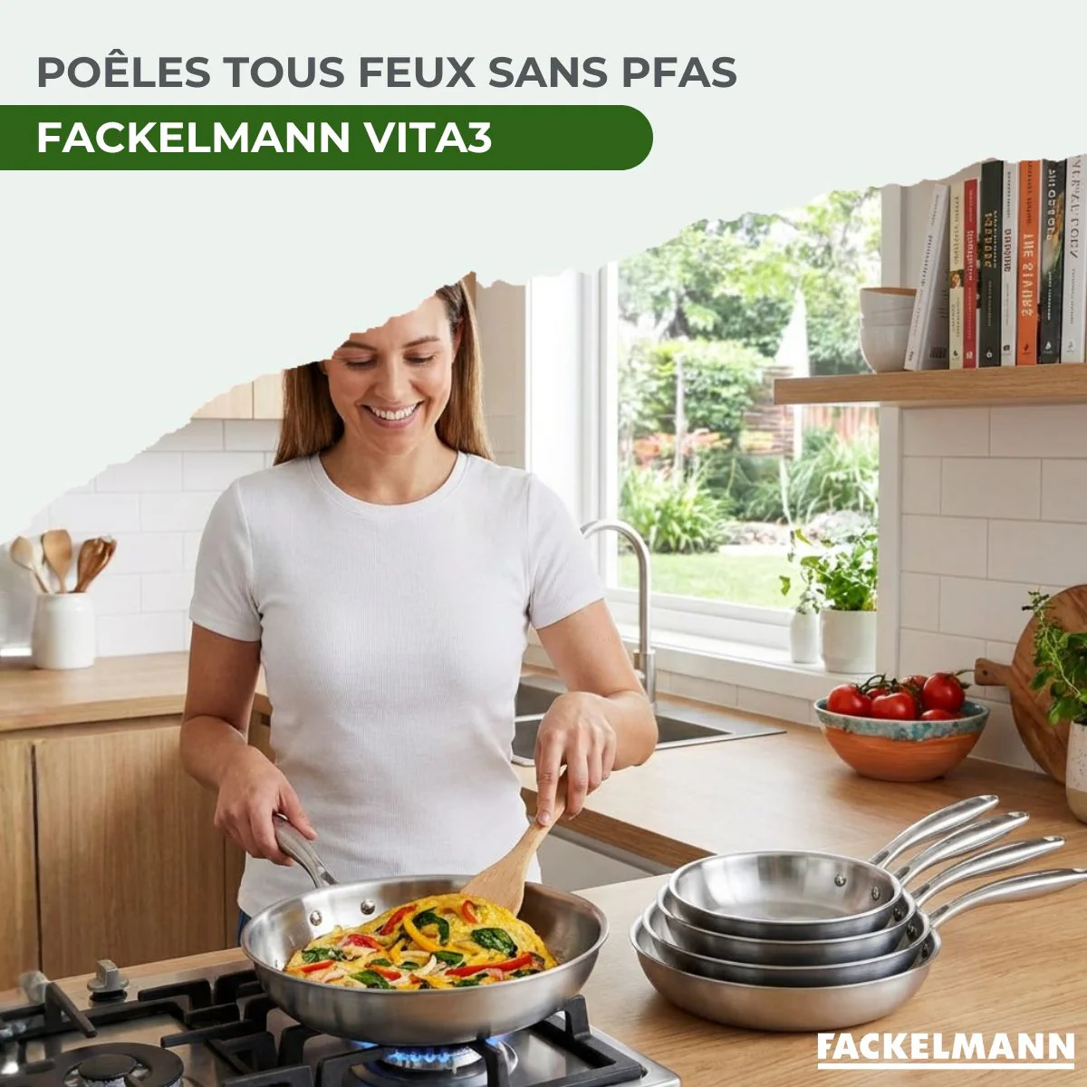 Set de 2 poêles de cuisson 20/28 cm en inox sans PFAS Fackelmann Vita3 - Image 2
