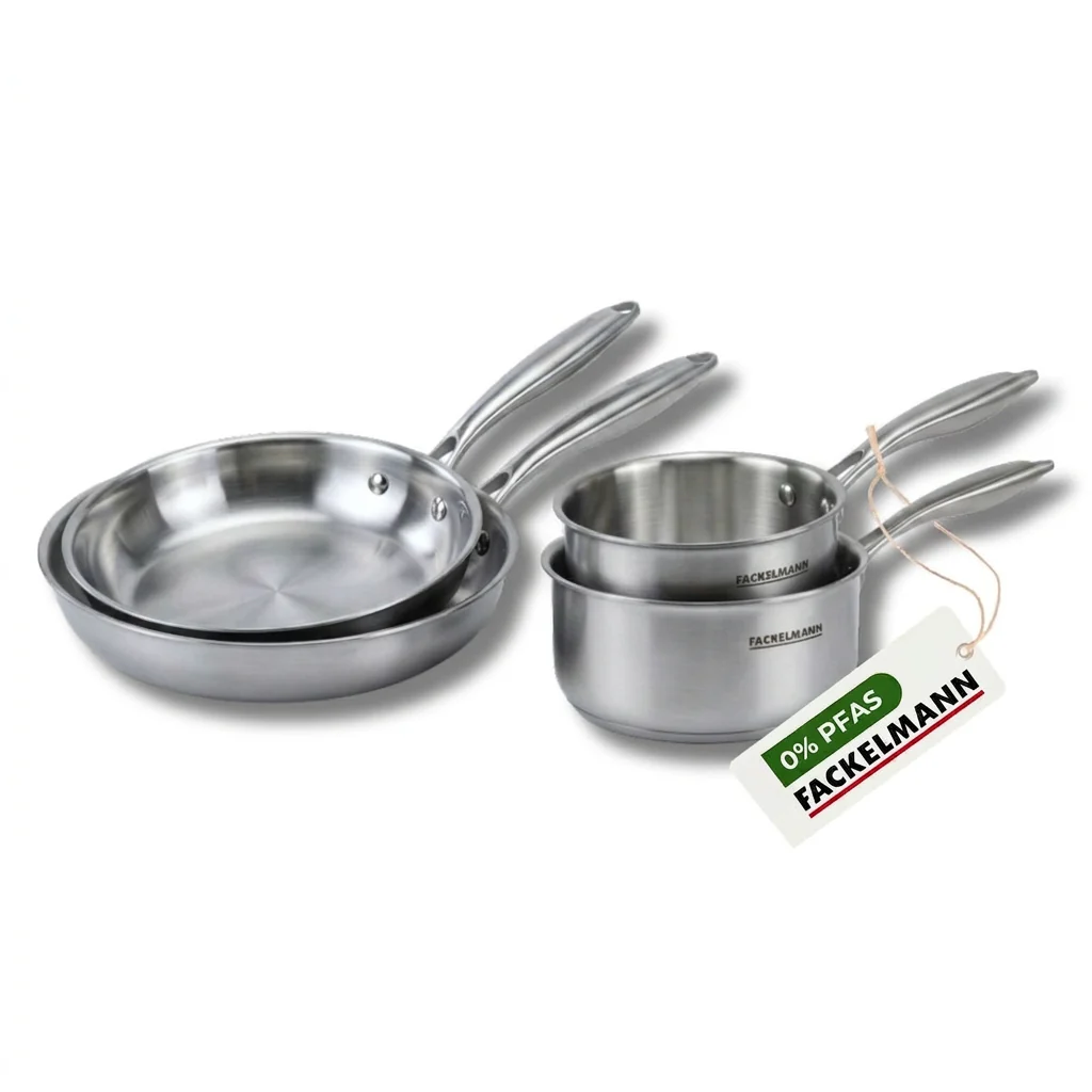 Batterie de cuisine avec 2 poêles 20/24 cm et 3 casseroles 14/16/18 cm en inox sans PFAS Fackelmann Vita3