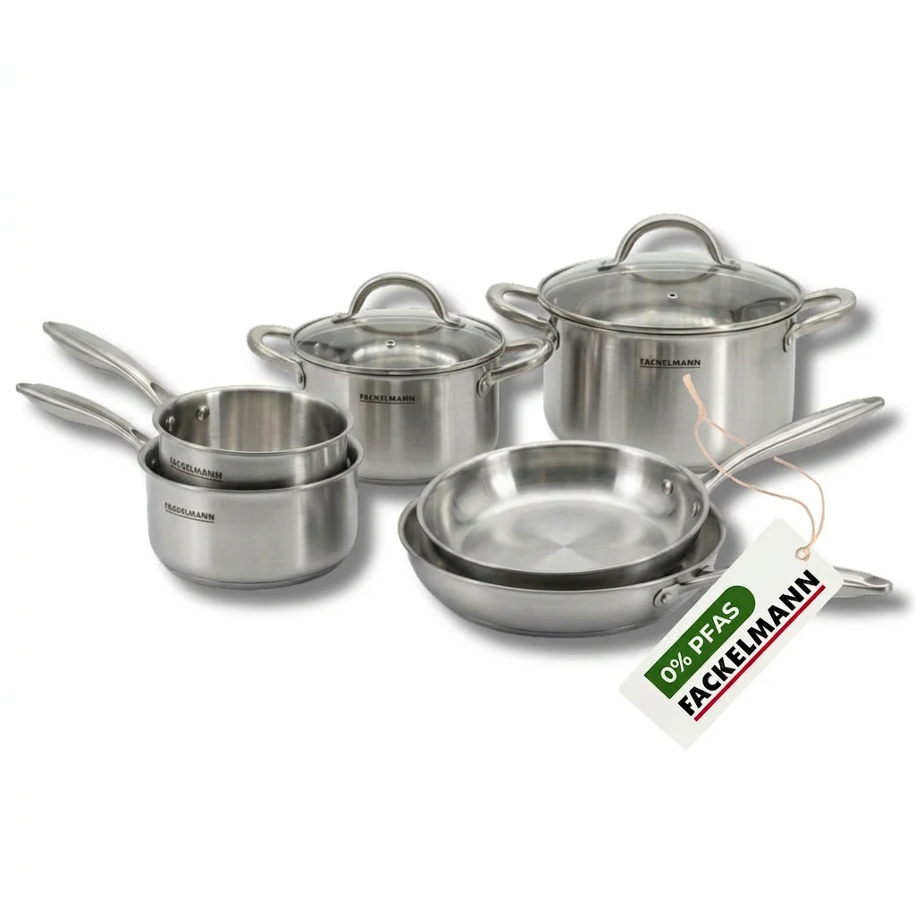 Batterie de cuisine avec 2 poêles 20/26 cm 3 casseroles 14/16/18 cm et 2 faitouts 20/24 cm sans PFAS Fackelmann Vita3