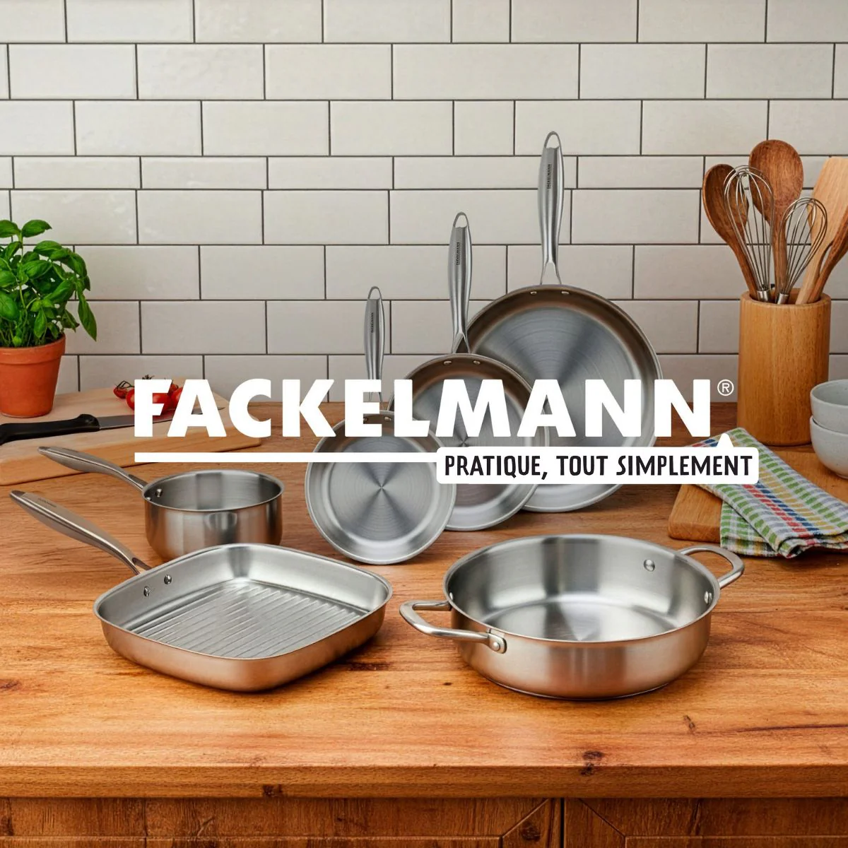 Poêles à Frire 20 26 cm, Casseroles 14 16 et 18 cm, Faitouts 20 24 cm inox 18/10 Triply et Couvercle Fackelmann Vita3 - Image 9