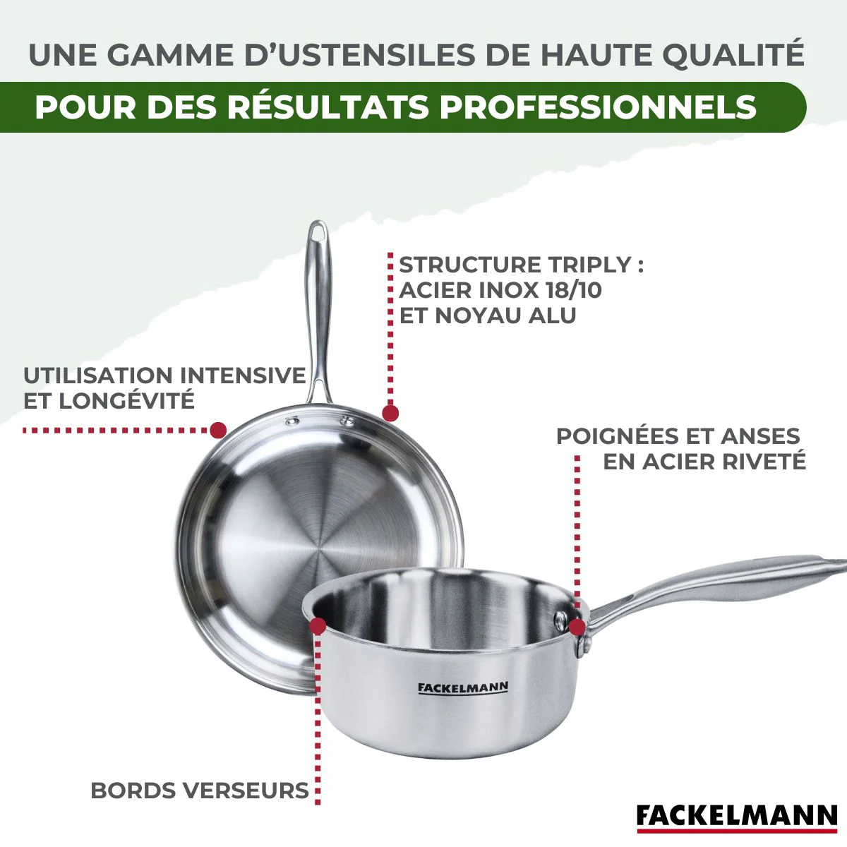 Batterie de cuisine avec 2 poêles 24/28 cm et 3 casseroles 14/16/18 cm avec 1 couvercle de cuisson universel sans PFAS Fackelmann Vita3 - Image 7