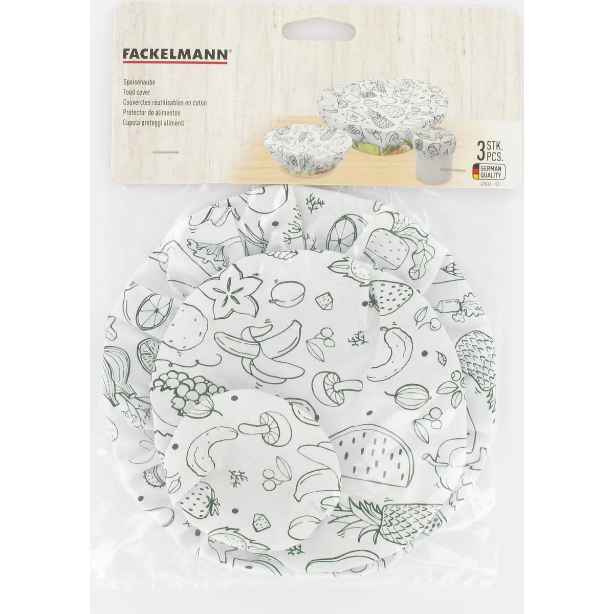Lot de 3 films étirables réemployables en coton de 8 à 20 cm Fackelmann Nature - Image 5