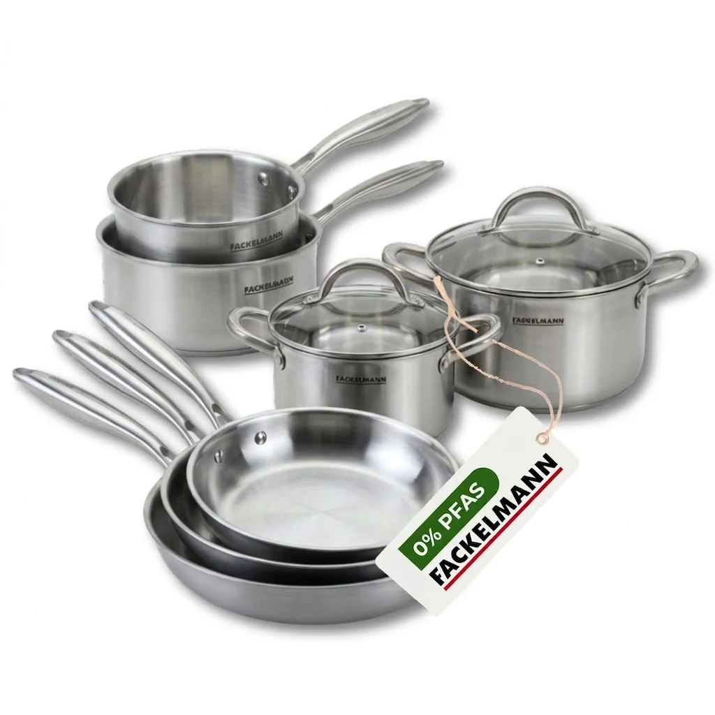 Batterie de cuisine avec 3 poêles 20/24/26 cm 3 casseroles 14/16/18 cm et 2 faitouts 20/24 cm sans PFAS Fackelmann Vita3