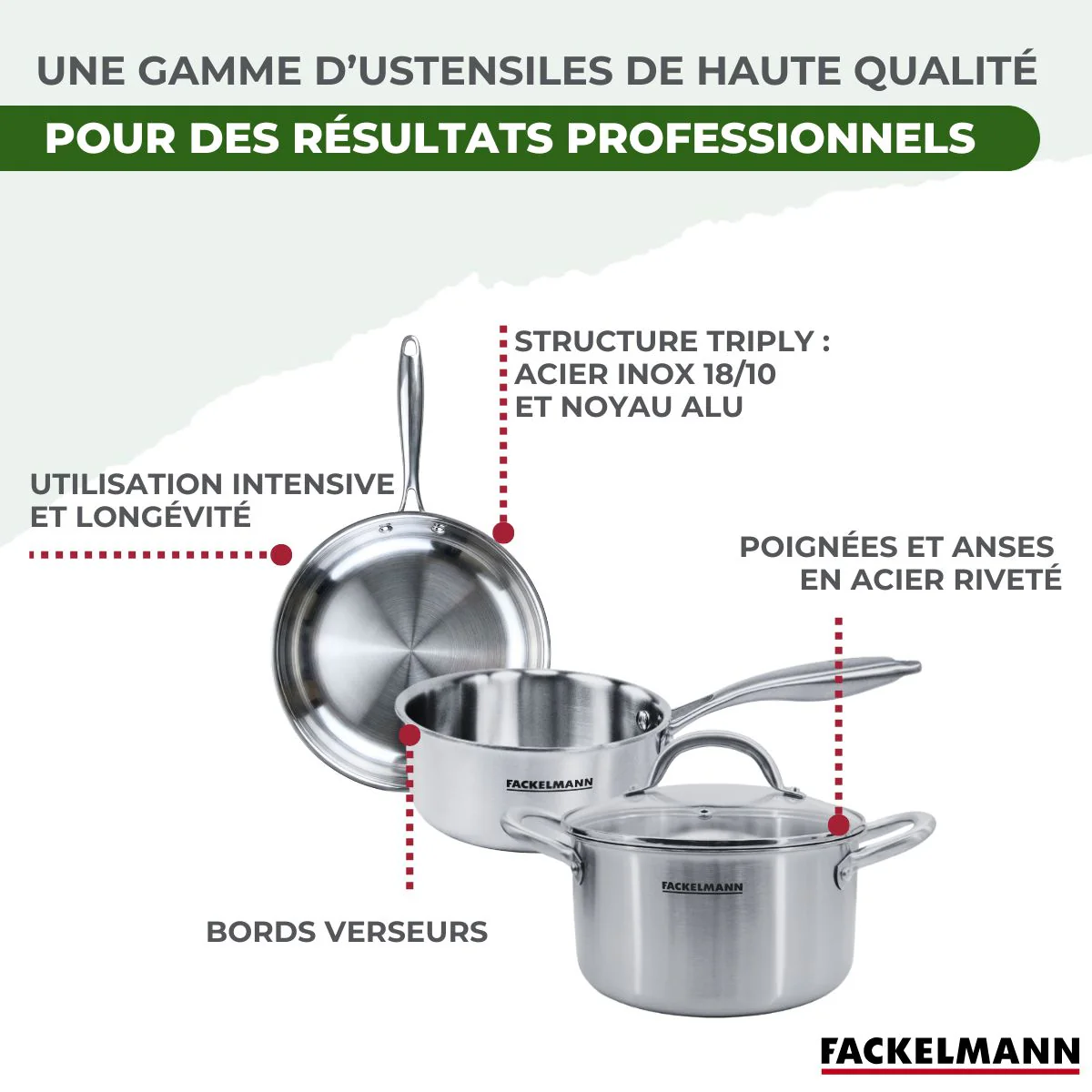 Batterie de cuisine avec 3 poêles 20/26/28 cm 3 casseroles 14/16/18 cm et 2 faitouts 20/24 cm sans PFAS Fackelmann Vita3 - Image 7