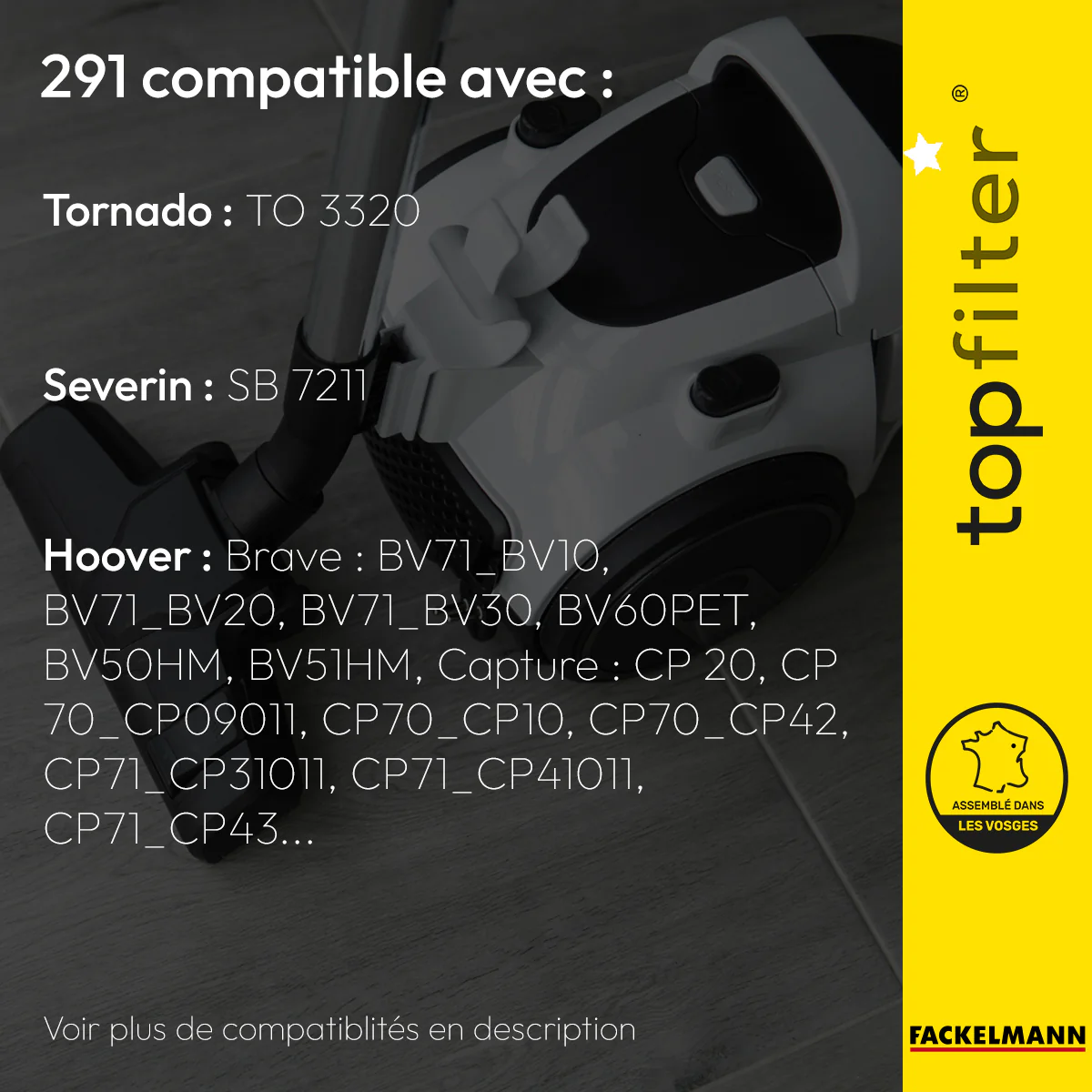 Lot de 4 packs de 4 sacs aspirateur 64291 pour Hoover TopFilter Premium - Image 2