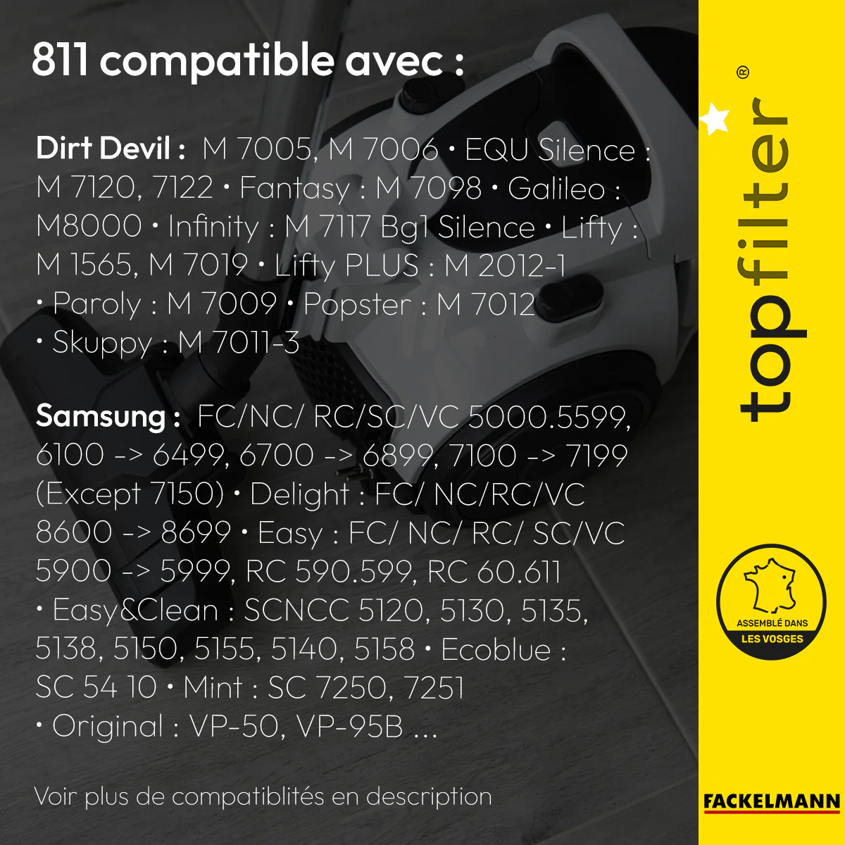 Lot de 4 packs de 4 sacs aspirateur 64811 Samsung et Dirt Devil TopFilter Premium - Image 4
