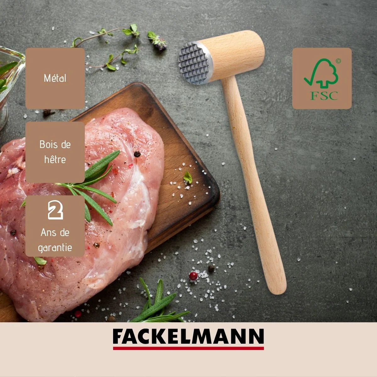 Attendrisseur de viande en bois FSC Fackelmann Nature - Image 4
