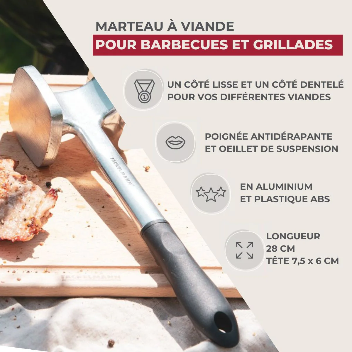 Attendrisseur à viande en aluminium 28 cm Fackelmann Basic - Image 3