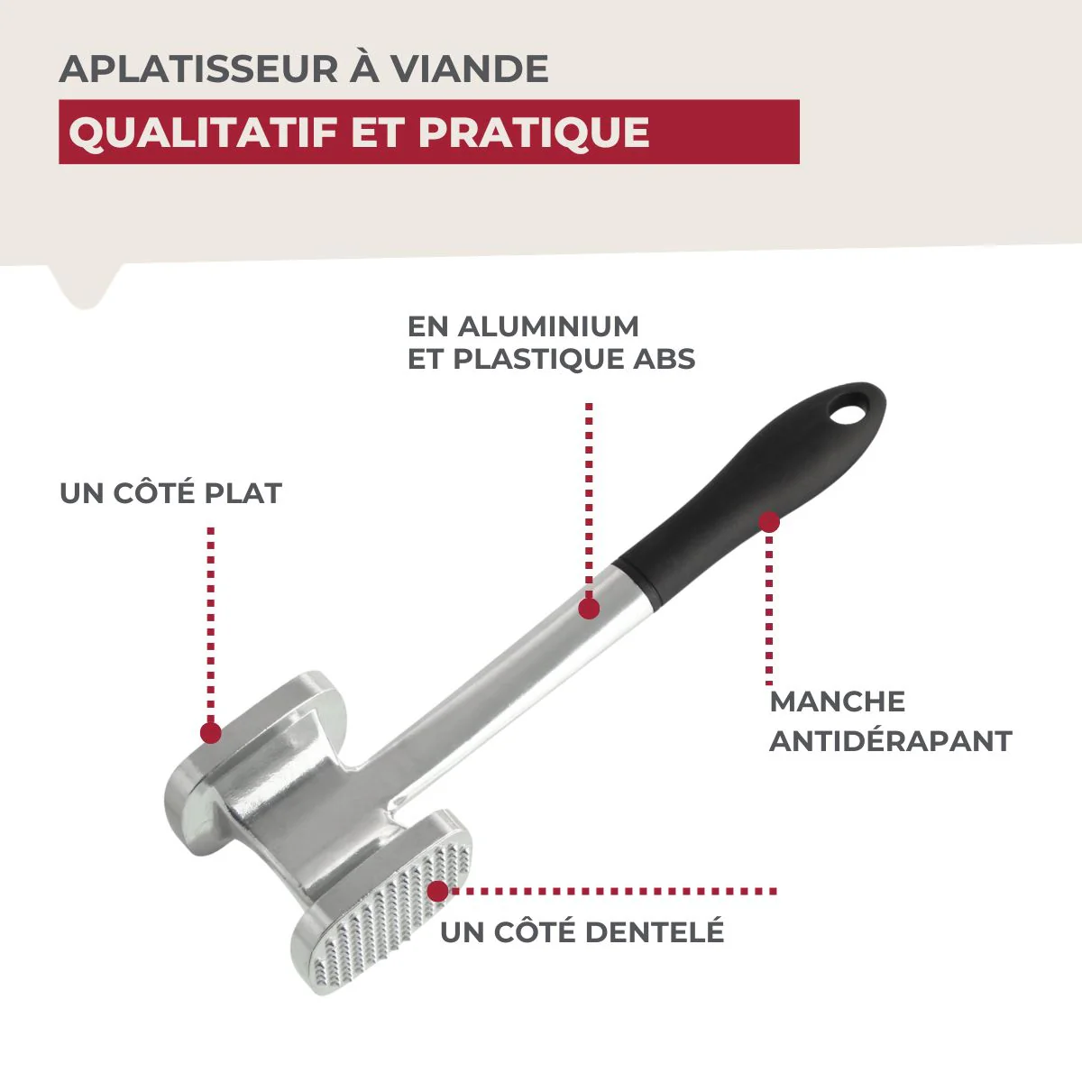 Attendrisseur à viande en aluminium 28 cm Fackelmann Basic - Image 9