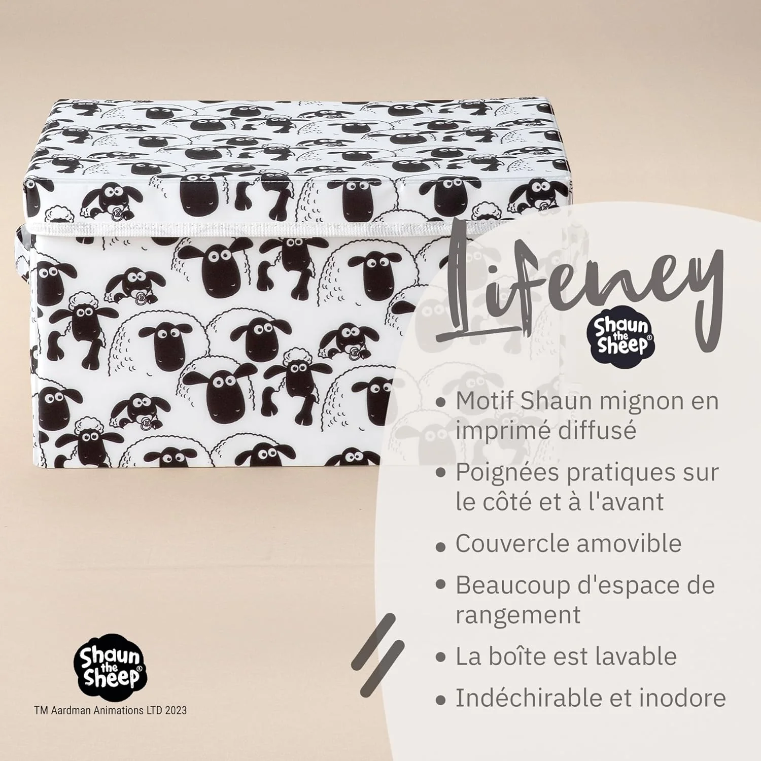 Boîte de rangement avec couvercle fond blanc Lifeney Shaun le mouton - Image 2