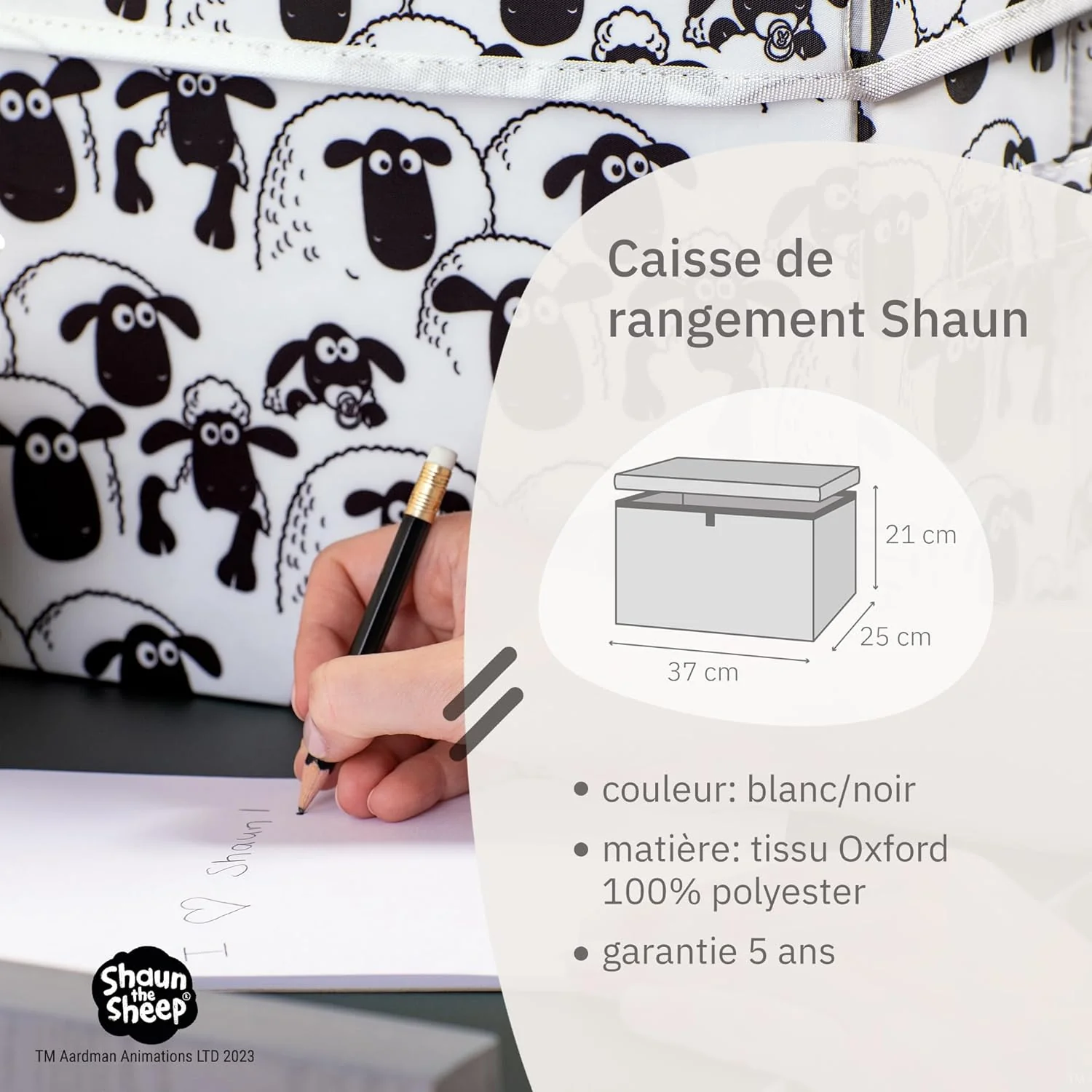 Boîte de rangement avec couvercle fond blanc Lifeney Shaun le mouton - Image 3