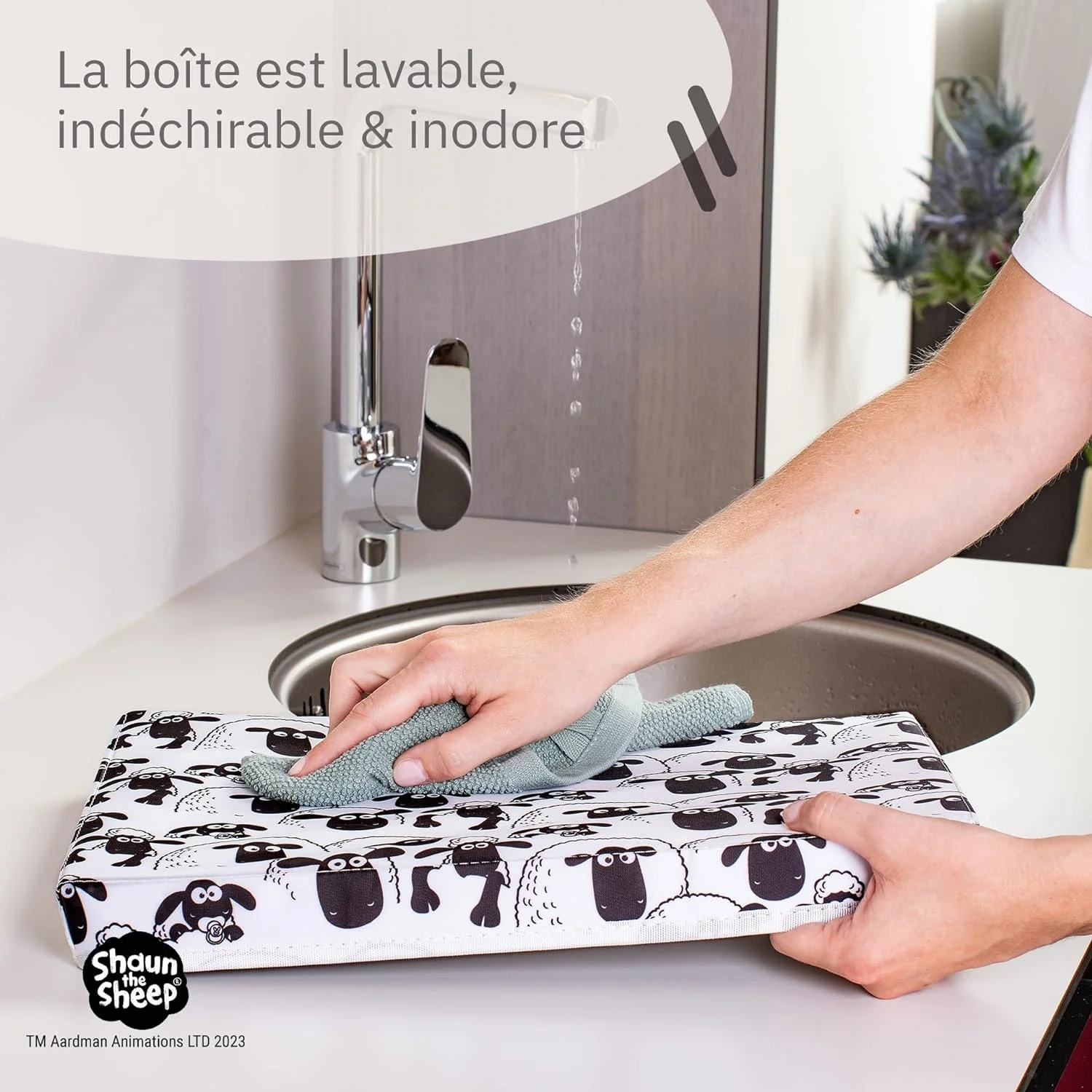 Boîte de rangement avec couvercle fond blanc Lifeney Shaun le mouton - Image 4