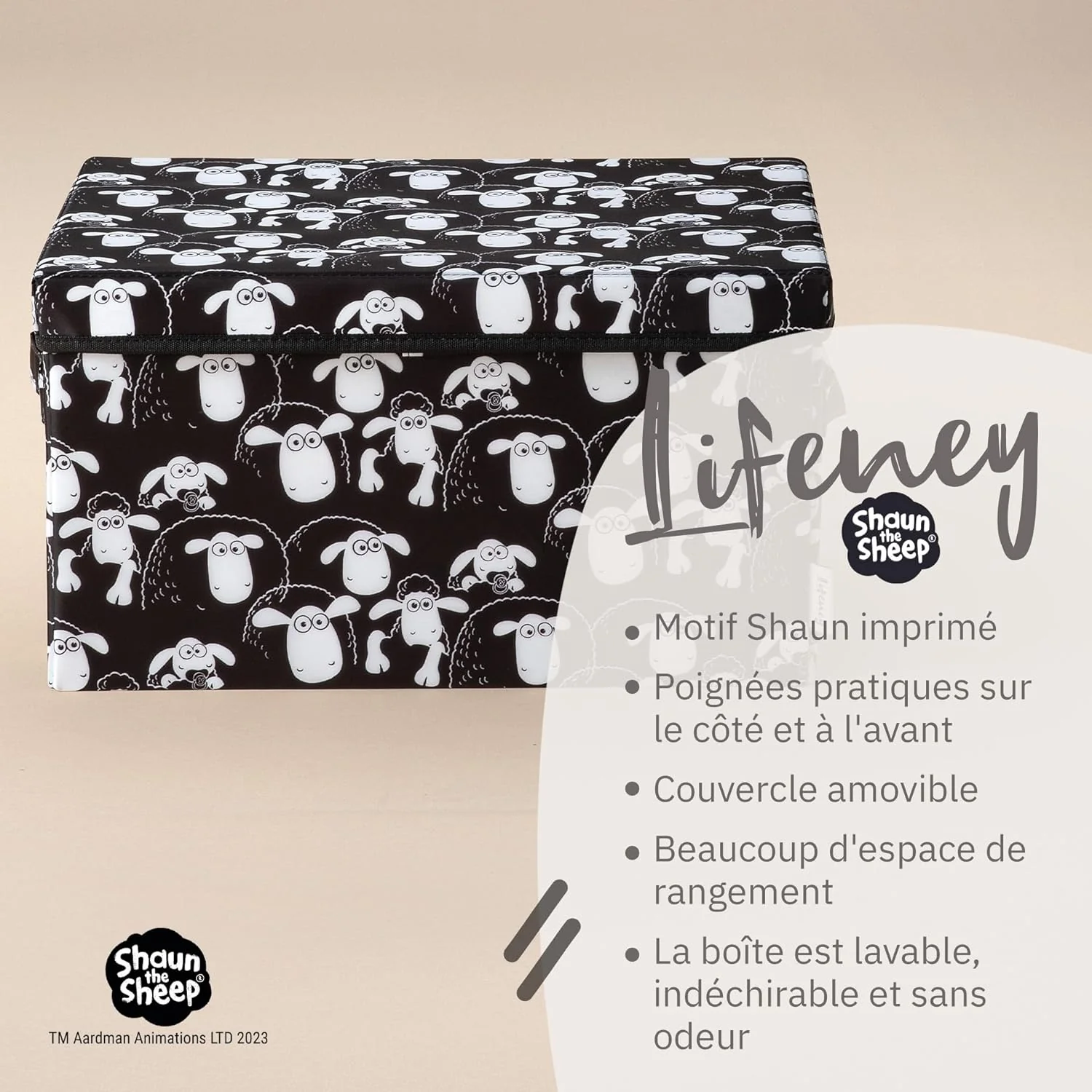 Boîte de rangement avec couvercle fond noir Lifeney Shaun le mouton - Image 2