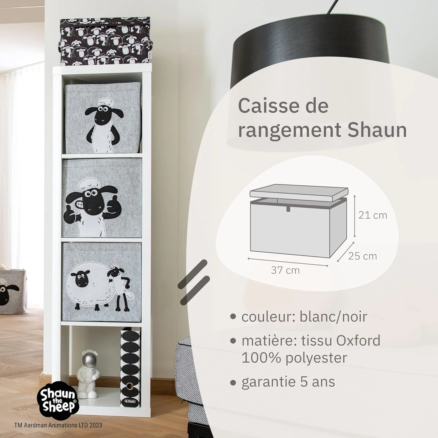 Boîte de rangement avec couvercle fond noir Lifeney Shaun le mouton - Image 3