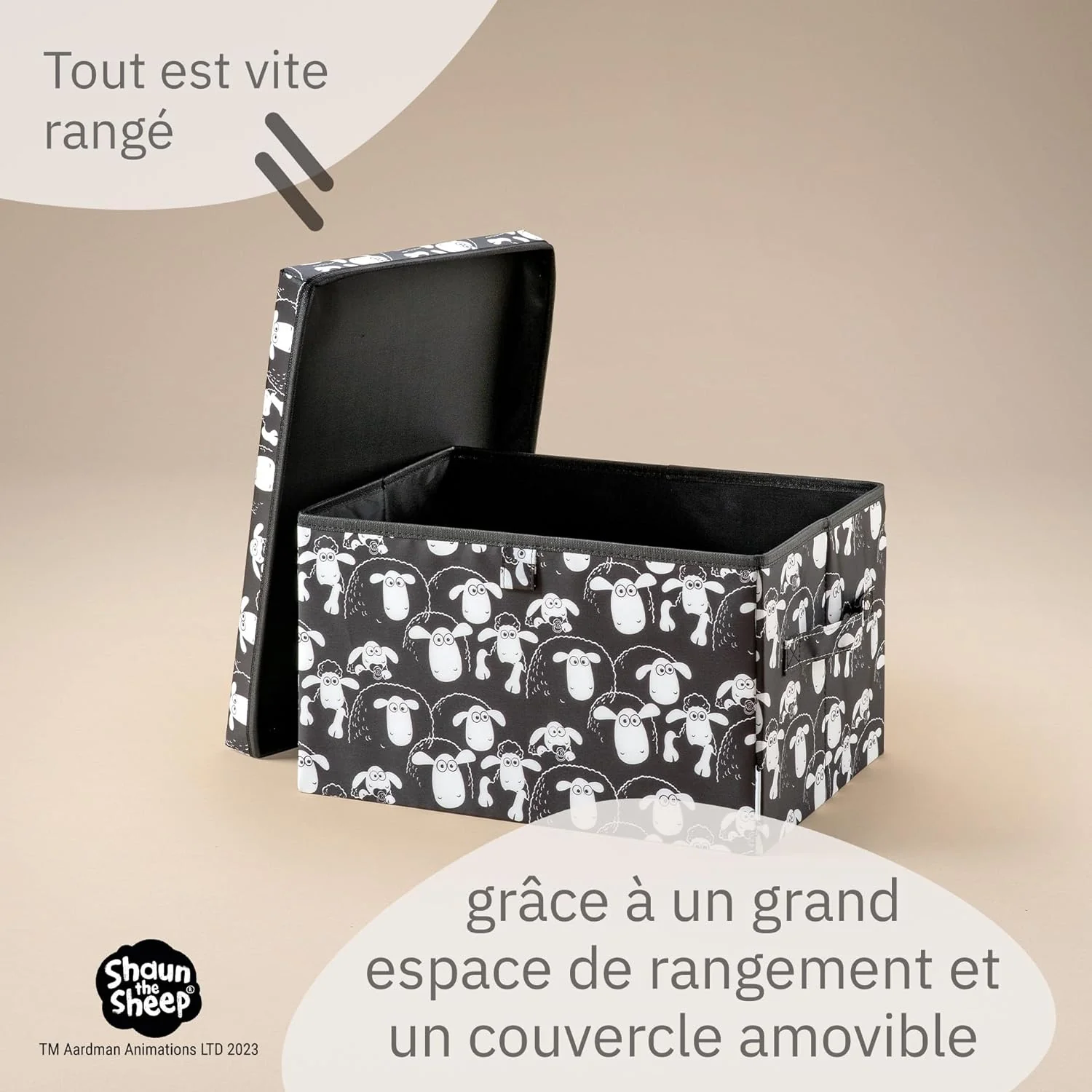 Boîte de rangement avec couvercle fond noir Lifeney Shaun le mouton - Image 5