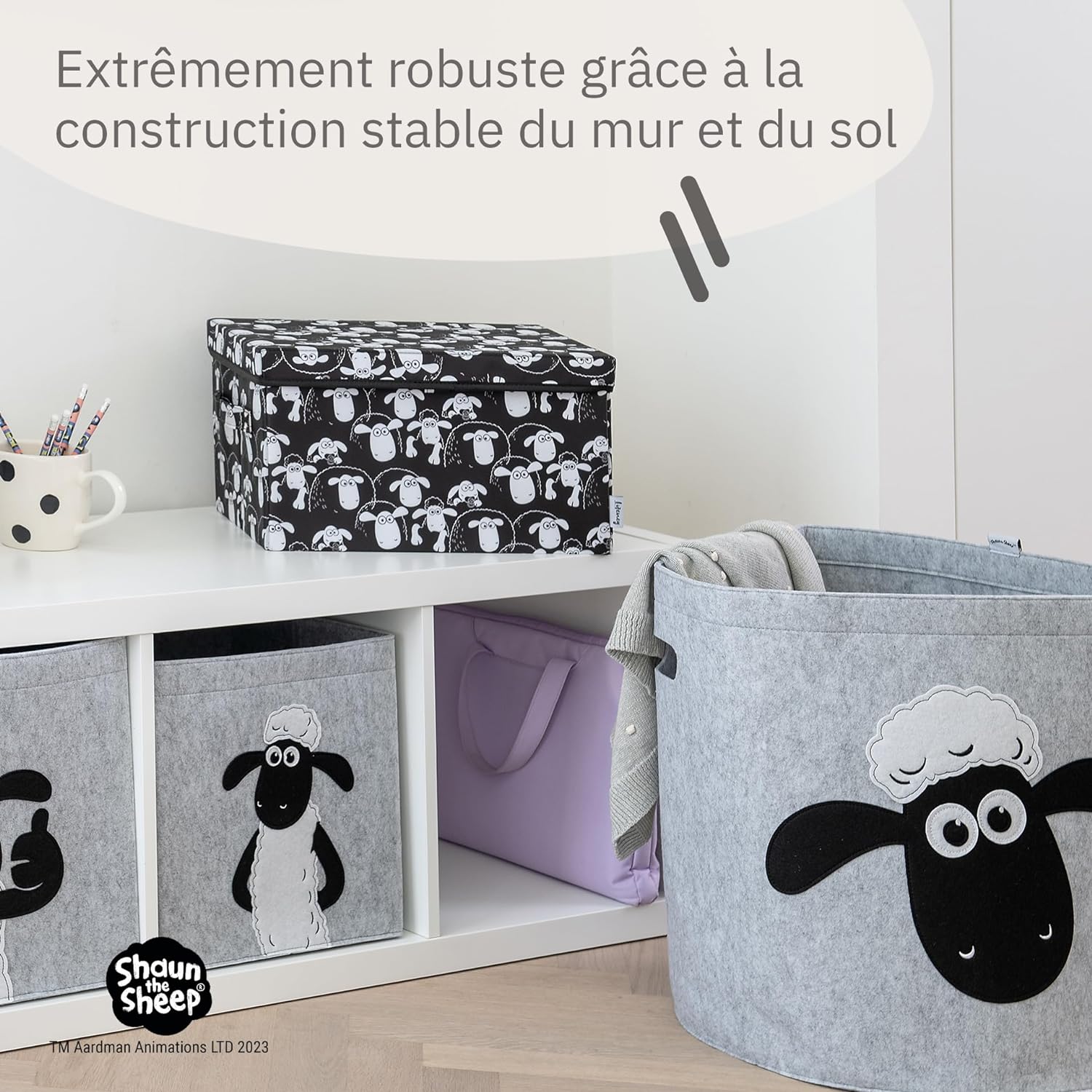 Boîte de rangement avec couvercle fond noir Lifeney Shaun le mouton - Image 7