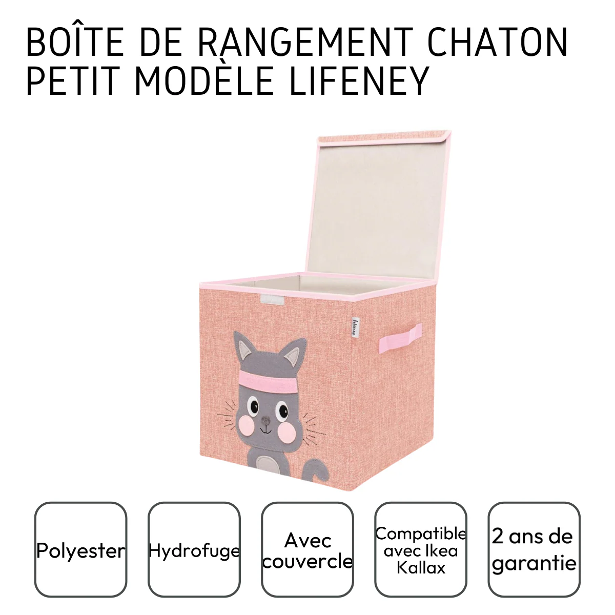 Boîte de rangement en tissu pour enfant "chat" avec couvercle, compatible Ikea Kallax Lifeney - Image 4