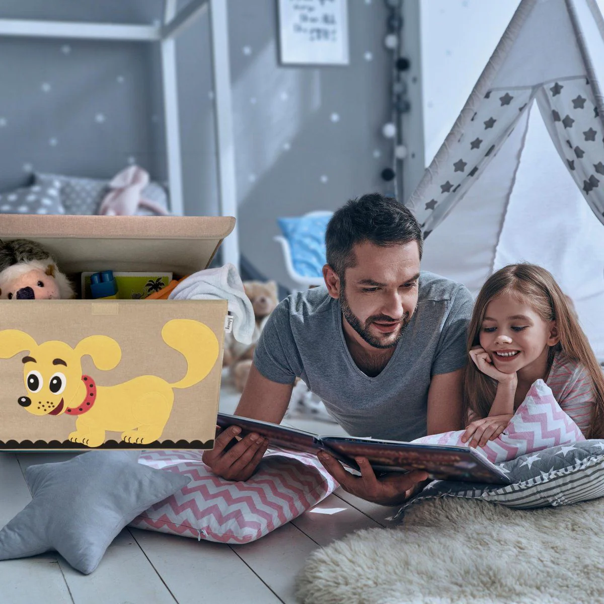 Boîte de rangement en tissu pour enfant grand modèle "chien" avec couvercle Lifeney - Image 2