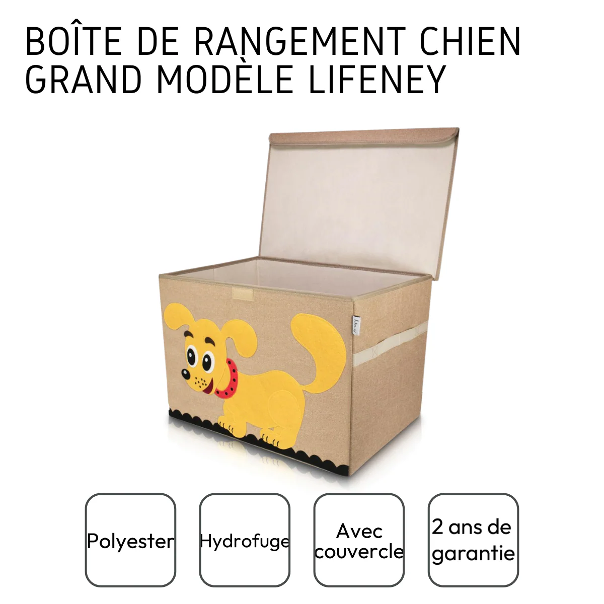 Boîte de rangement en tissu pour enfant grand modèle "chien" avec couvercle Lifeney - Image 4