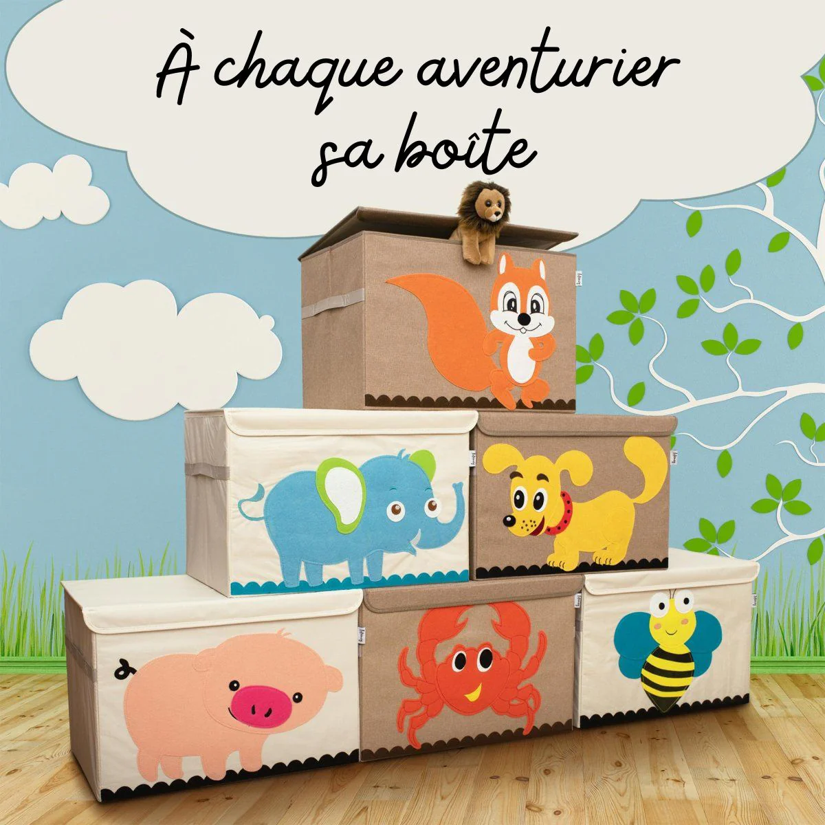 Boîte de rangement en tissu pour enfant grand modèle "écureuil" avec couvercle Lifeney - Image 5