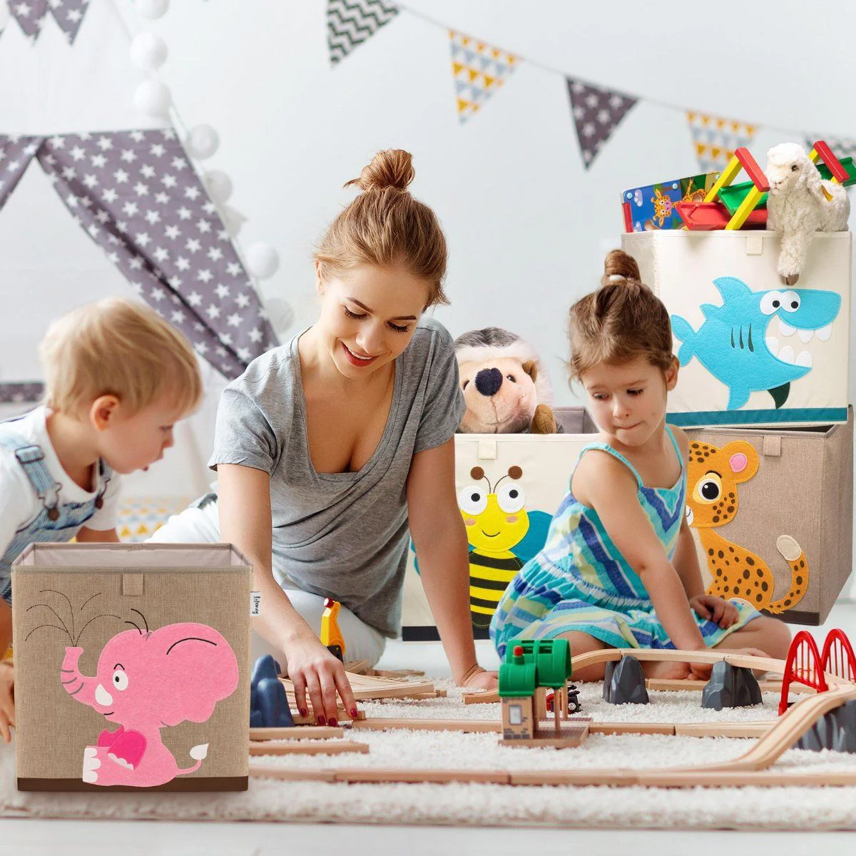 Boîte de rangement en tissu pour enfant "éléphant rose", compatible Ikea Kallax Lifeney - Image 2