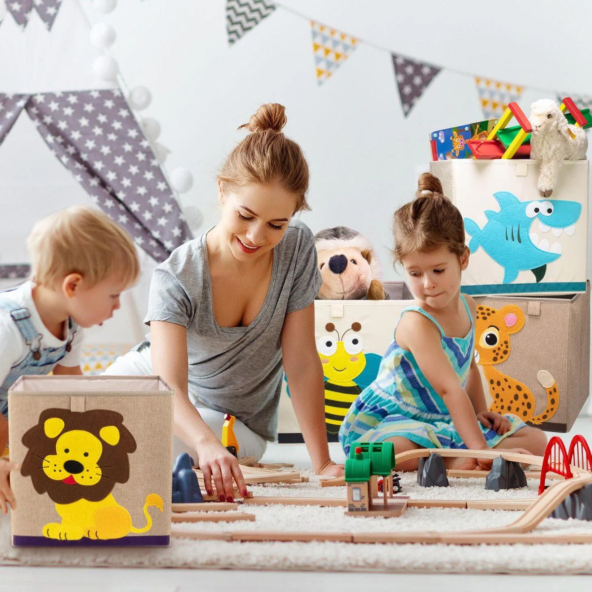 Boîte de rangement en tissu pour enfant "lion" sur fond foncé, compatible Ikea Kallax Lifeney - Image 2