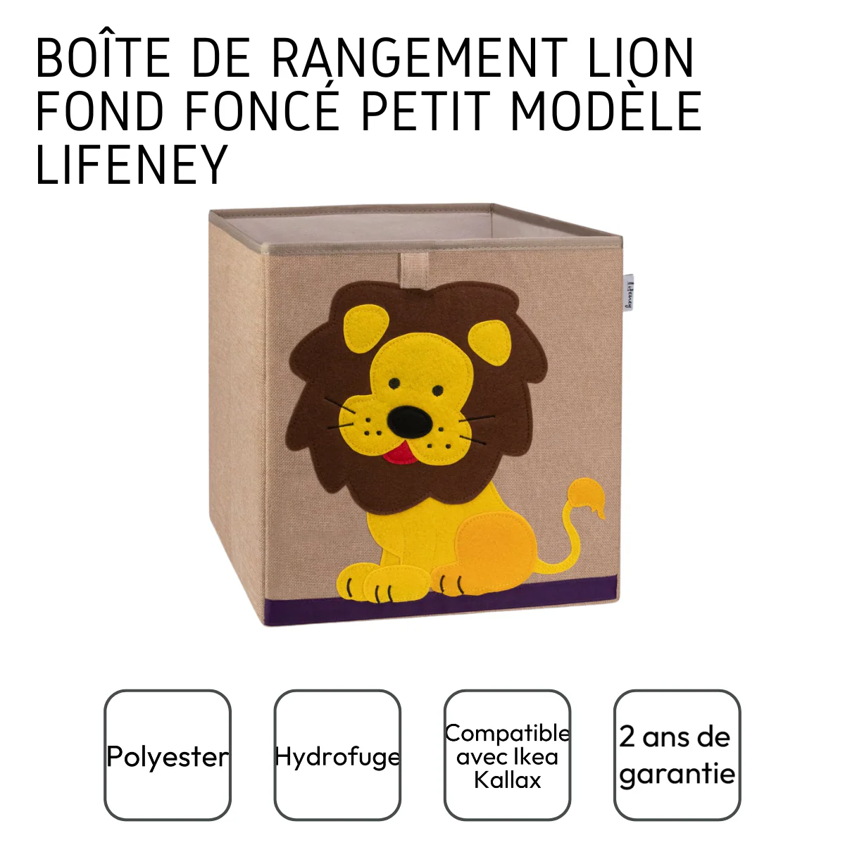 Boîte de rangement en tissu pour enfant "lion" sur fond foncé, compatible Ikea Kallax Lifeney - Image 4