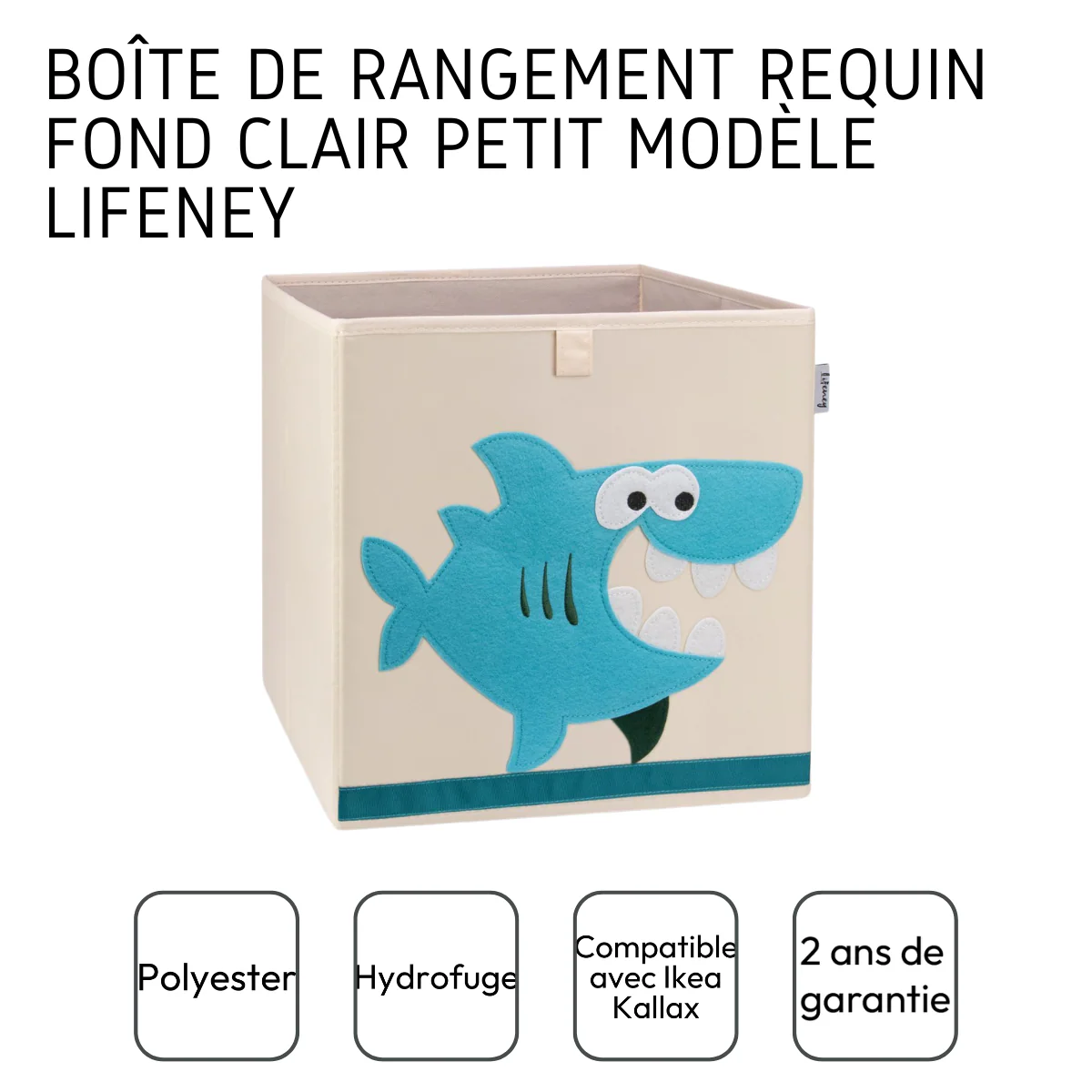 Boîte de rangement en tissu pour enfant "requin" sur fond clair, compatible Ikea Kallax Lifeney - Image 4