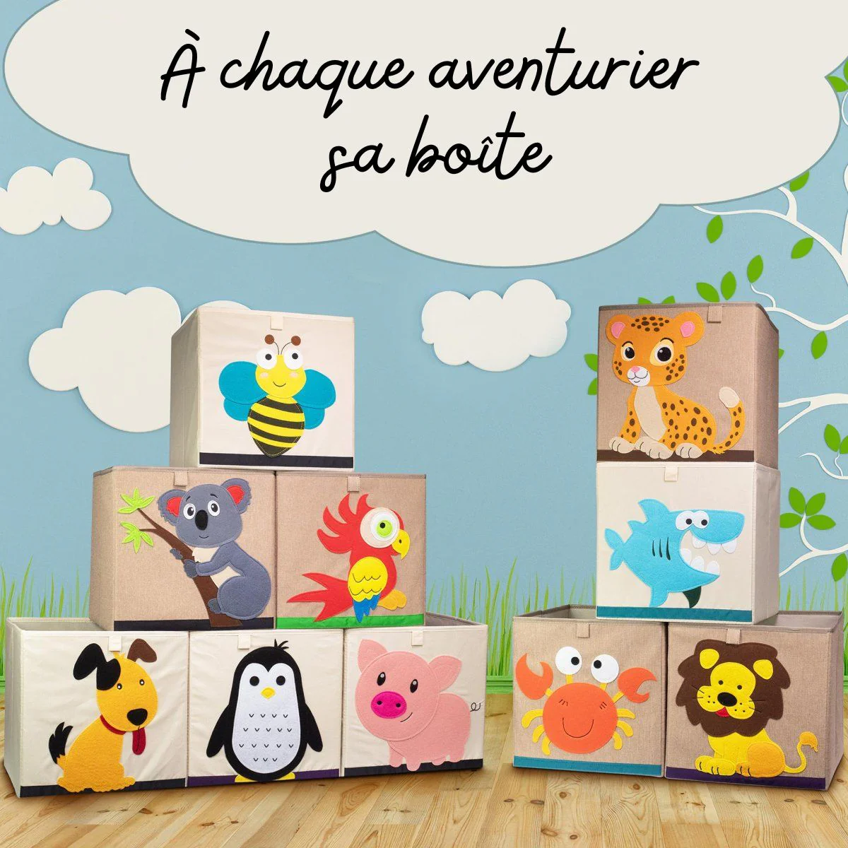 Boîte de rangement en tissu pour enfant "requin" sur fond foncé, compatible Ikea Kallax Lifeney - Image 5