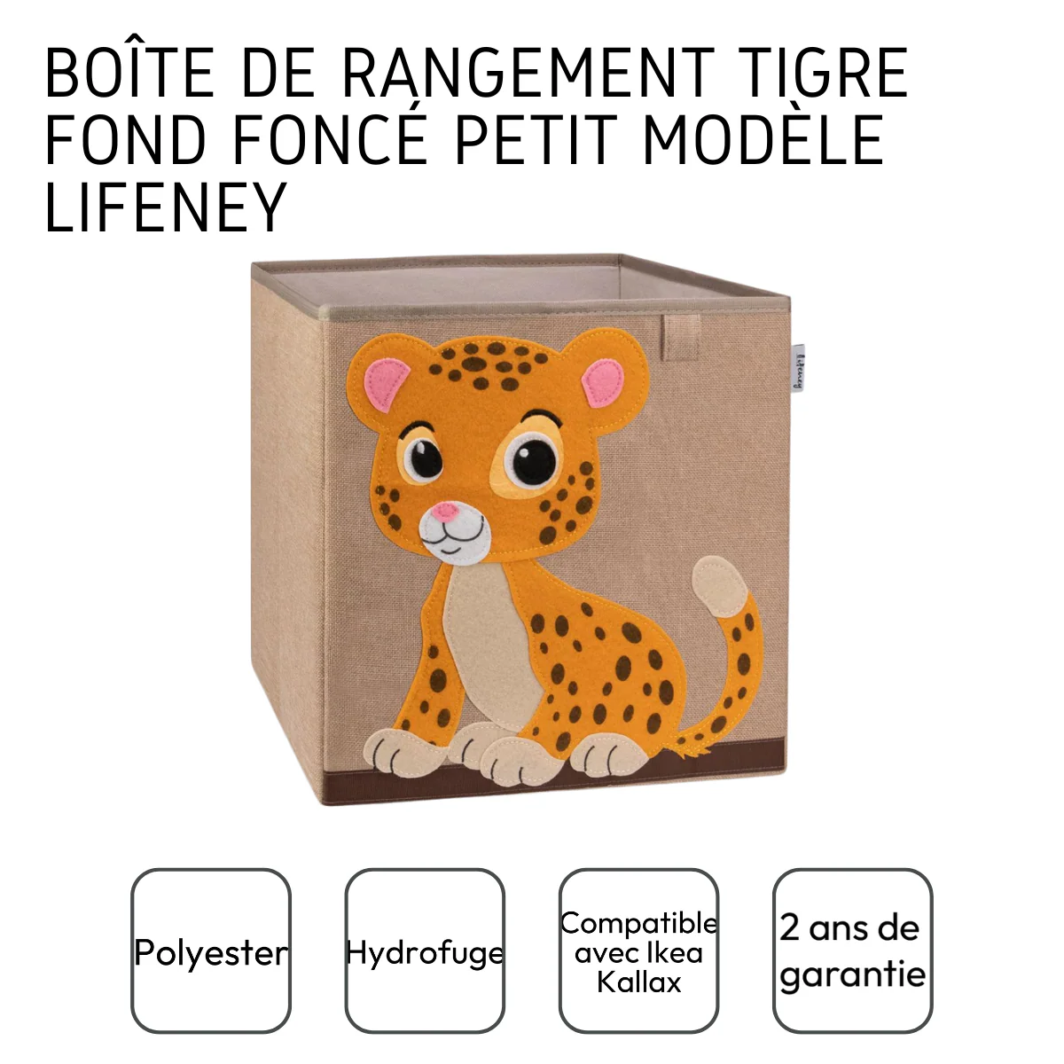 Boîte de rangement en tissu pour enfant "tigre" sur fond foncé, compatible Ikea Kallax Lifeney - Image 4