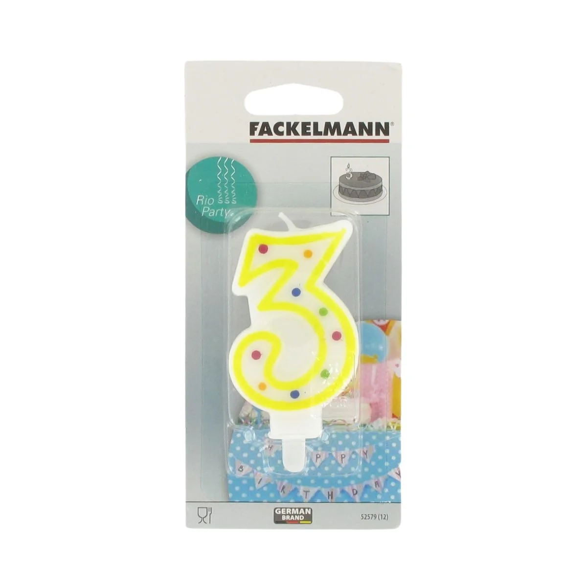 Bougie anniversaire chiffre 3 Fackelmann Rio Party - Image 2