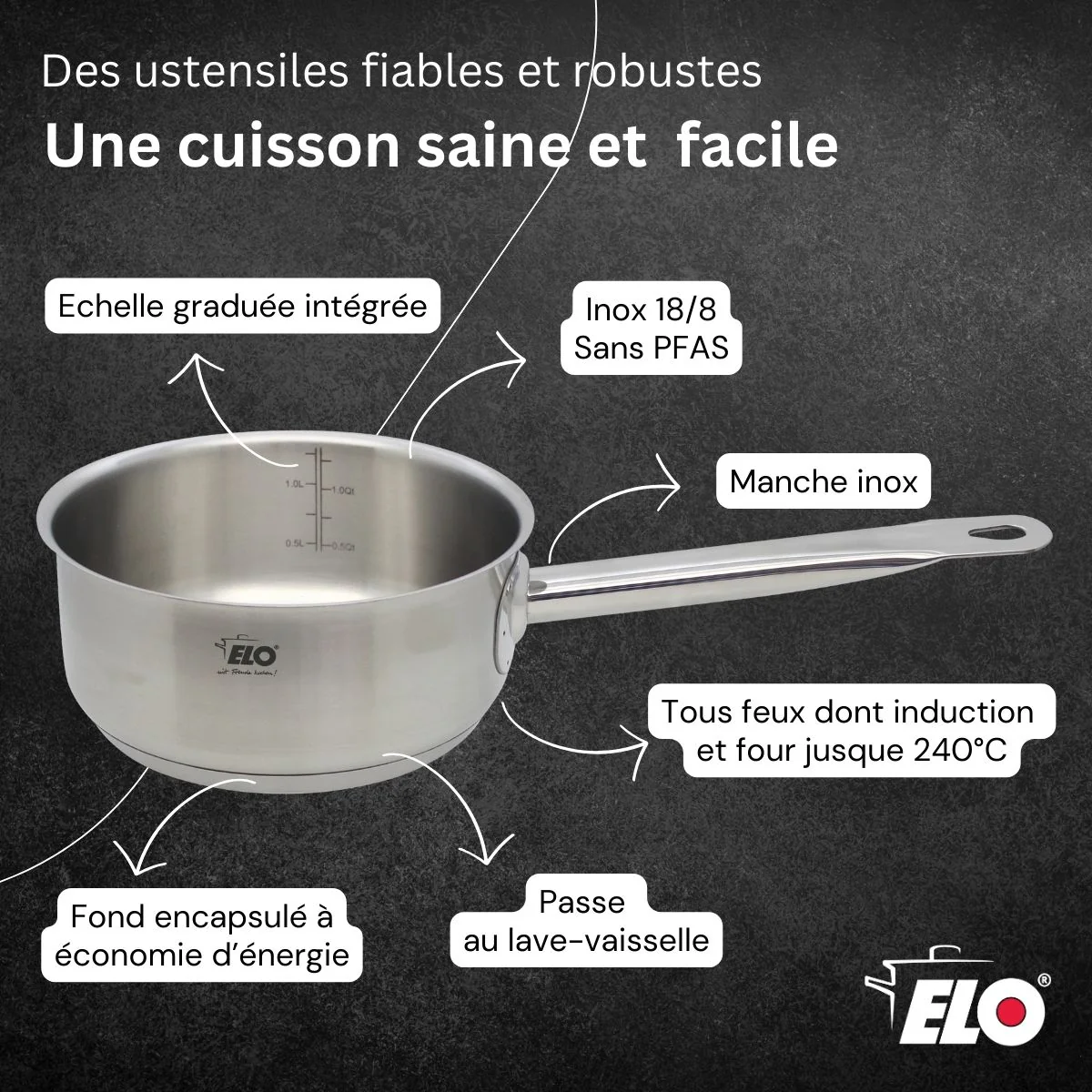 Casserole en inox 20 cm de 2,2 litres Elo Profi Cuisine - Image 6