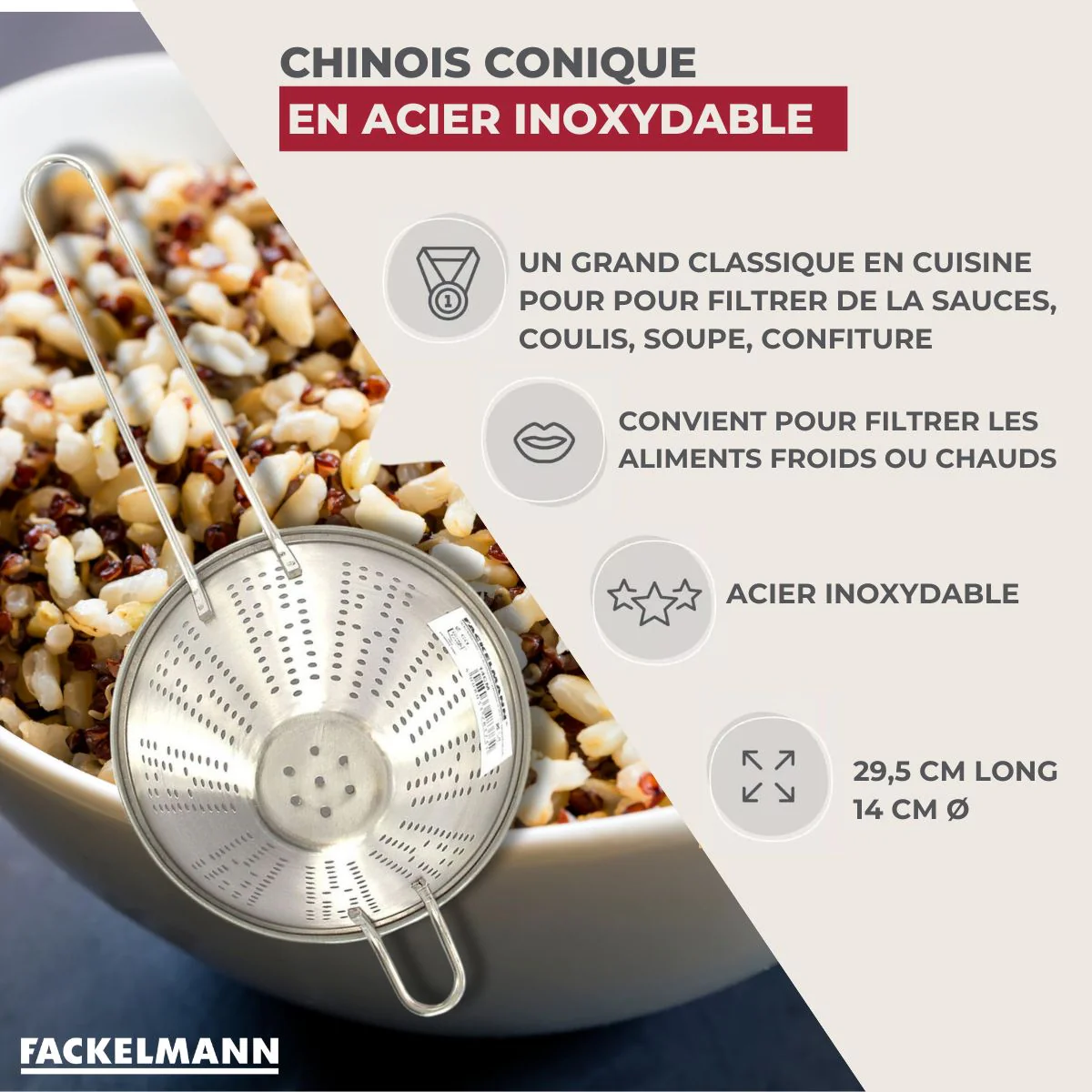 Chinois conique 14 cm de diamètre en inox Fackelmann - Image 2