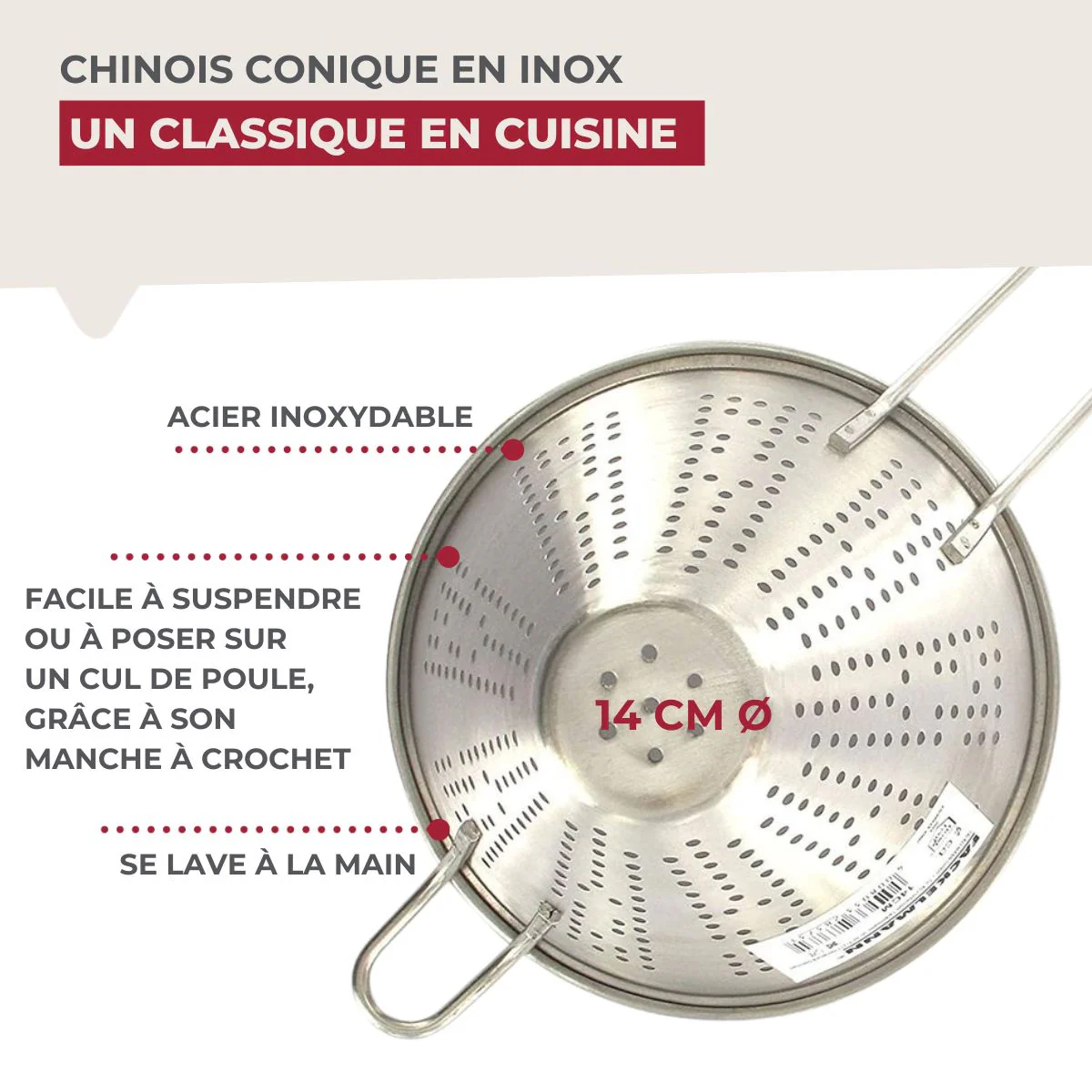Chinois conique 14 cm de diamètre en inox Fackelmann - Image 3