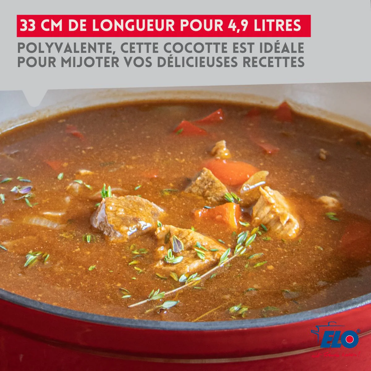 Cocotte ovale en fonte émaillée 33 cm de long rouge cerise 4,9 L Elo - Image 5