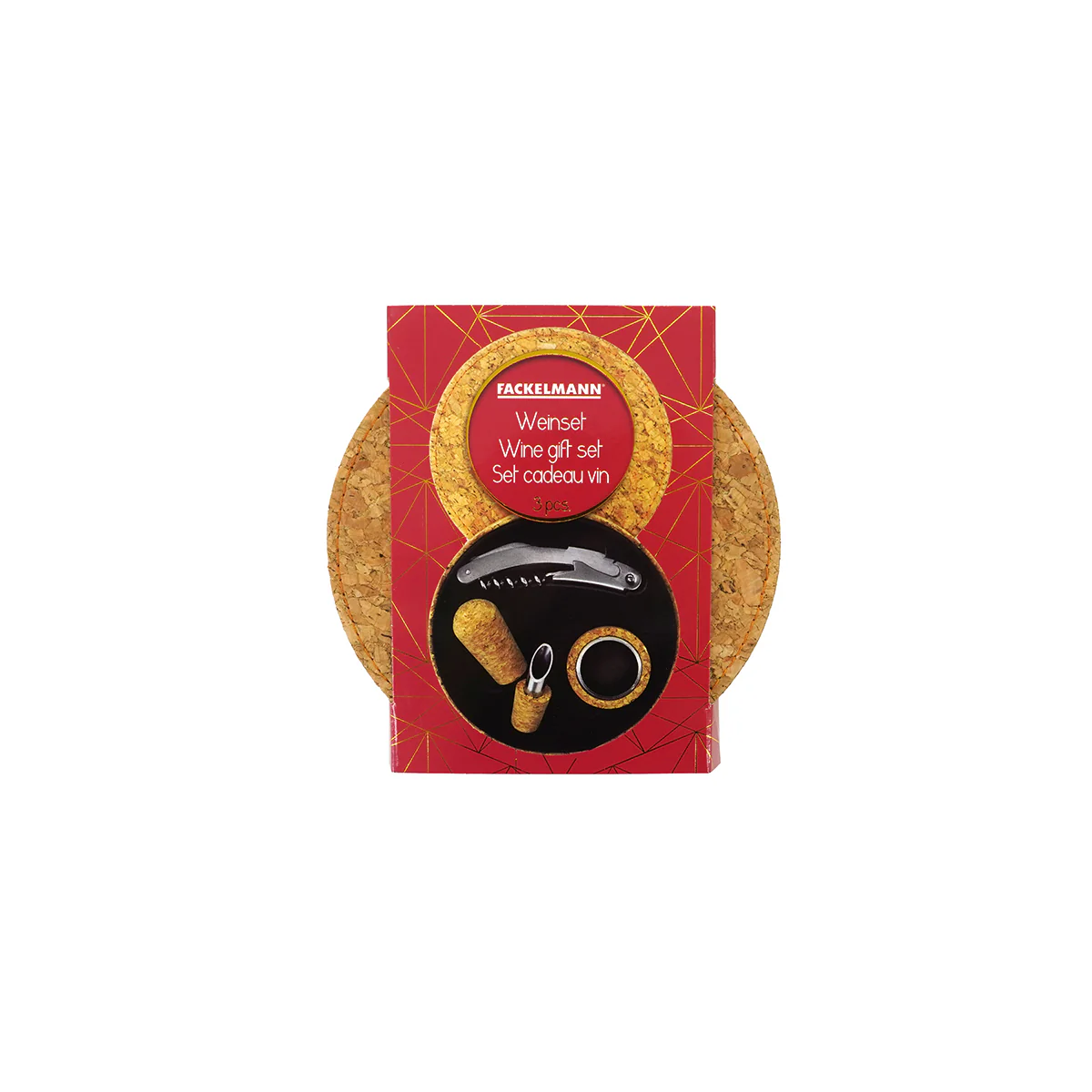 Coffret cadeau d'accessoires pour bouteille de vin 3 pièces avec boite en liège Fackelmann Gift - Image 5