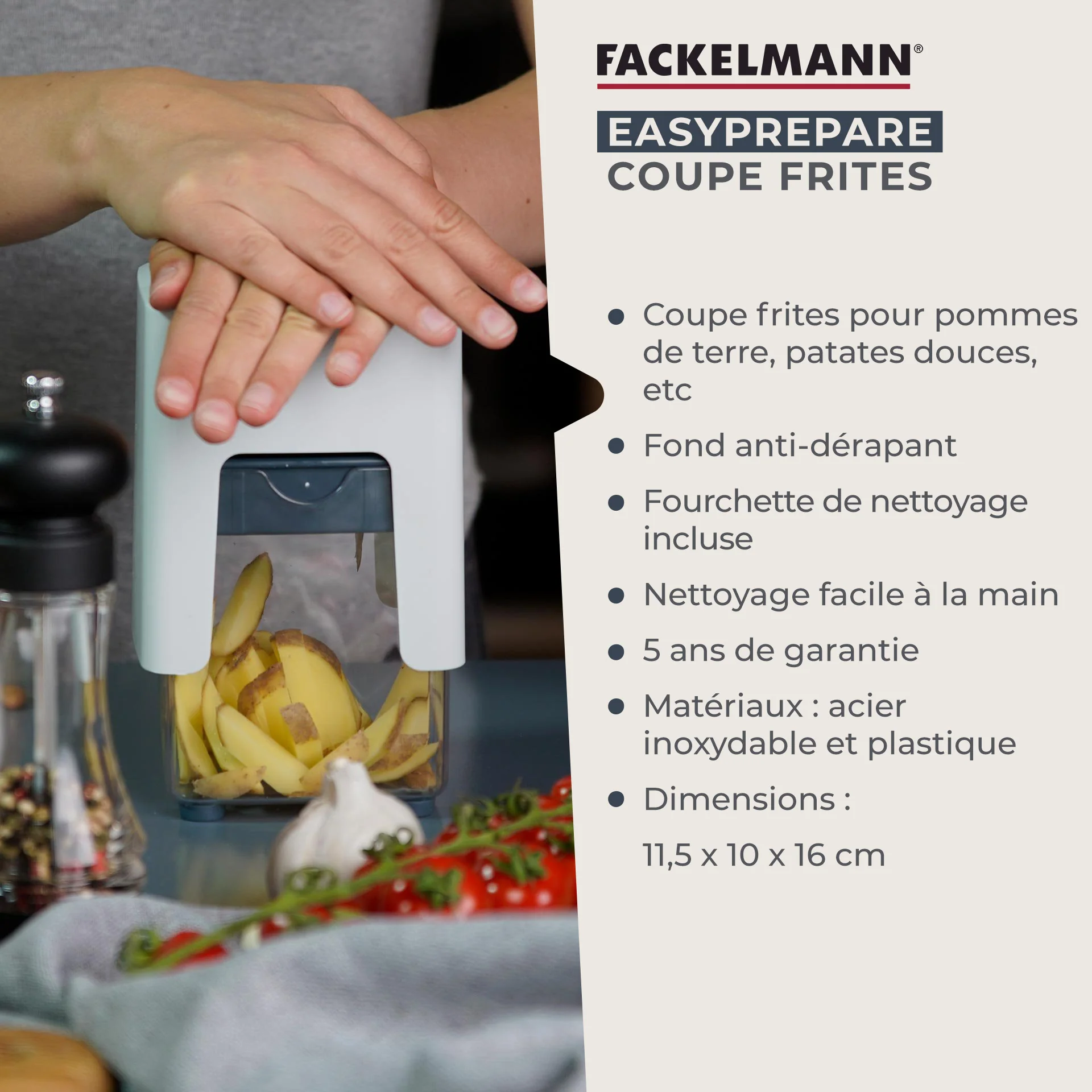 Coupe frites manuel avec récipient et brosse de nettoyage Fackelmann Easy Prepare - Image 3