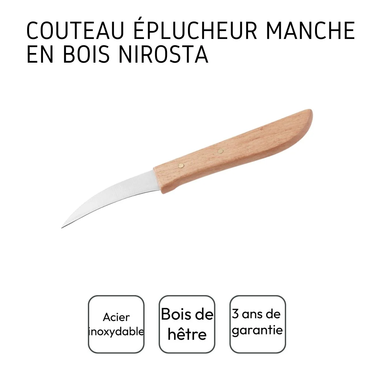 Couteau de cuisine éplucheur manche en bois 16 cm Nirosta - Image 4