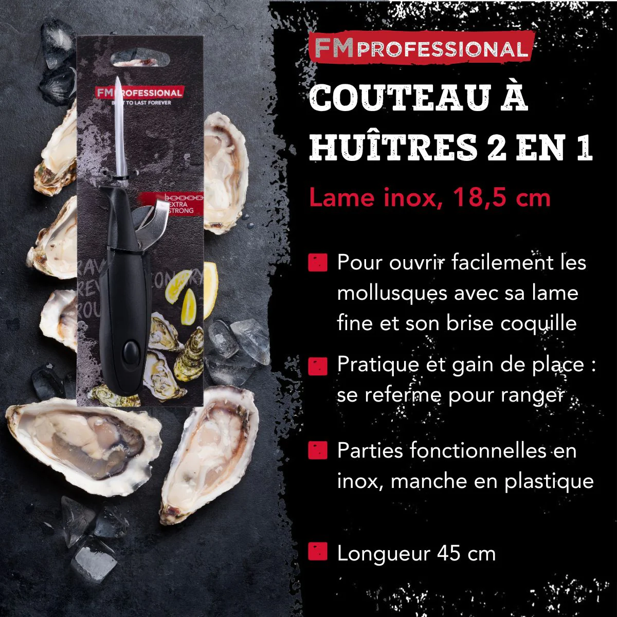 Couteau à huître 2 en 1 18 cm FM Professional Divers - Image 3