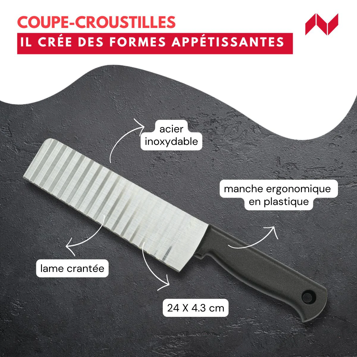 Couteau à lame ondulée pour frites, légumes et fruits Nirosta - Image 3