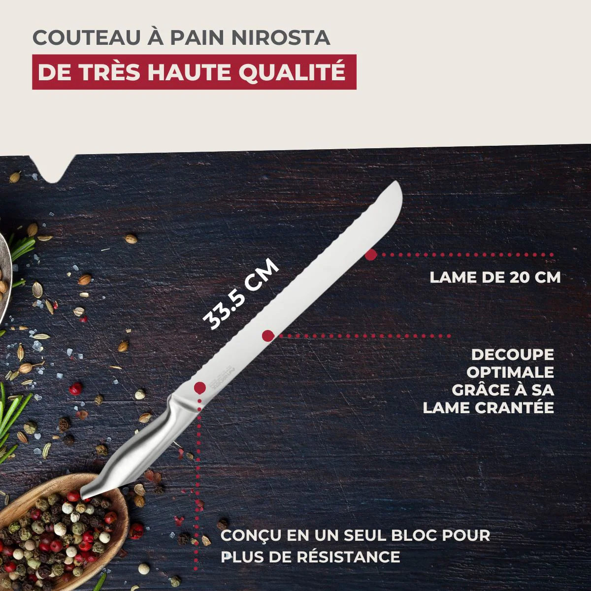 Couteau à pain en inox 33,5 cm en tout Nirosta - Image 3