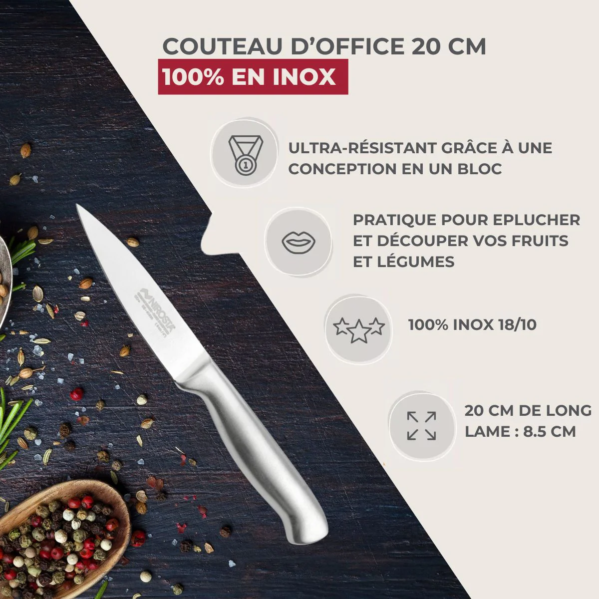 Couteau d'office en inox 20 cm en tout Nirosta Star - Image 2