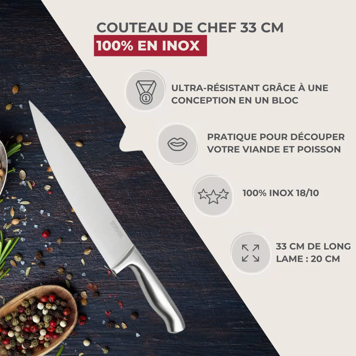Couteau de chef 33 cm en inox Nirosta Star - Image 2