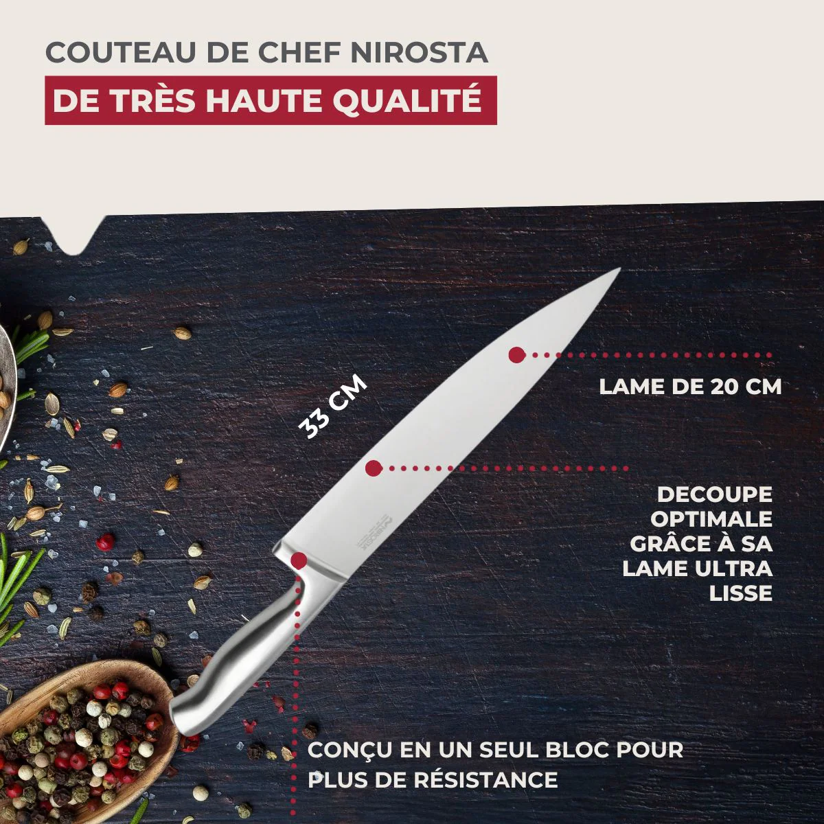 Couteau de chef 33 cm en inox Nirosta Star - Image 3