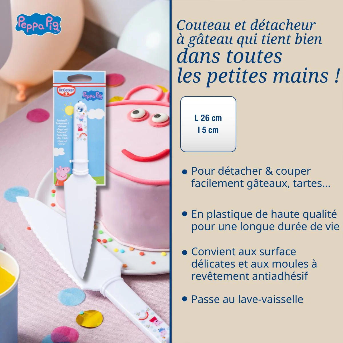 Couteau de cuisine et détacheur à gâteau pour cuisiner avec les enfants 26 cm Dr. Oetker Peppa Pig - Image 3
