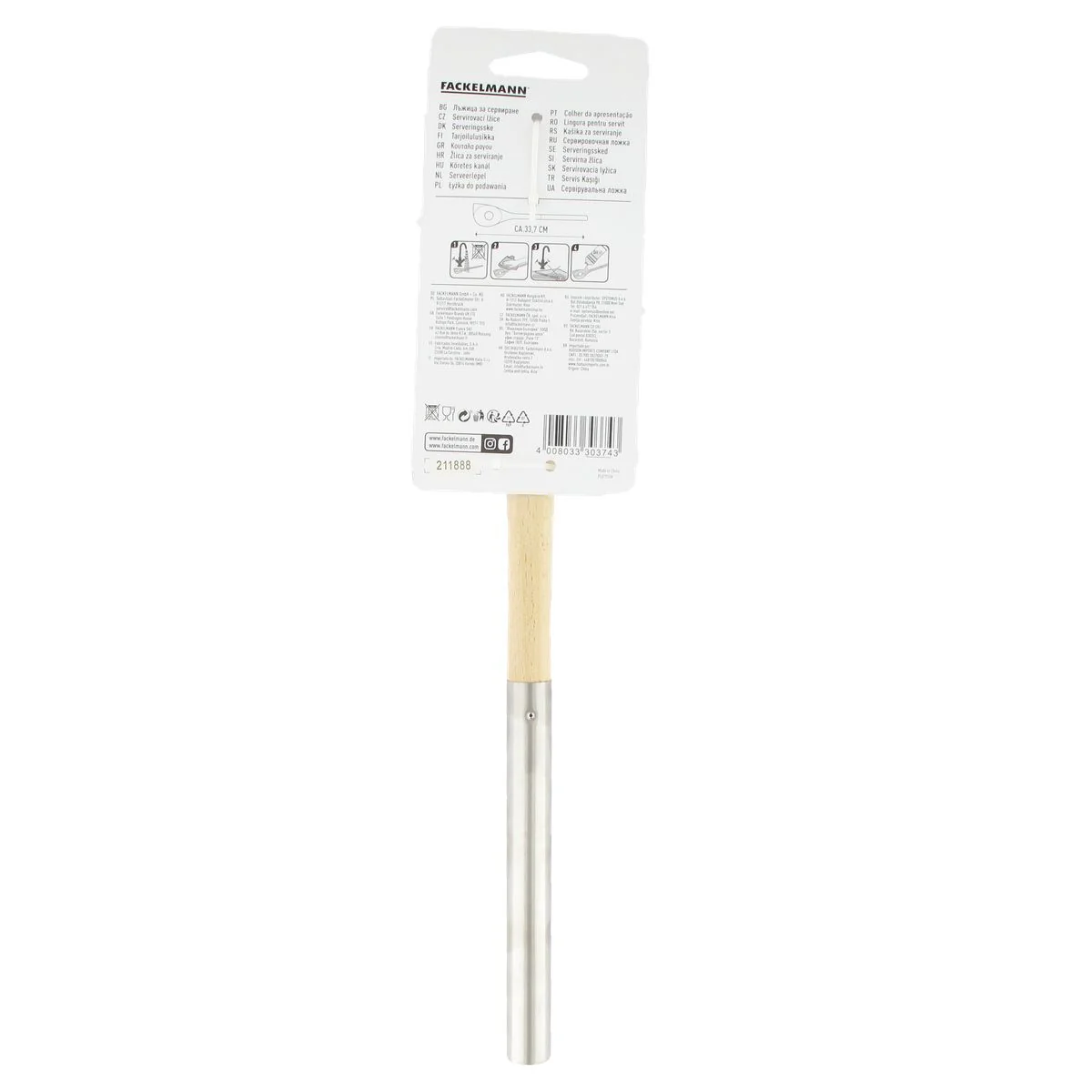 Cuillère en bois biseautée avec un trou manche inox 34 cm Fackelmann Boissellerie - Image 5