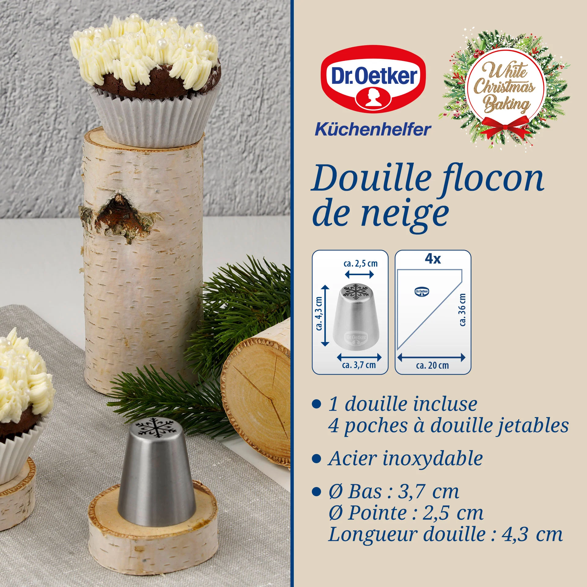 Lot de 4 poches à douille et embout flocon de neige en inox Dr.Oetker Baker Edition - Image 2